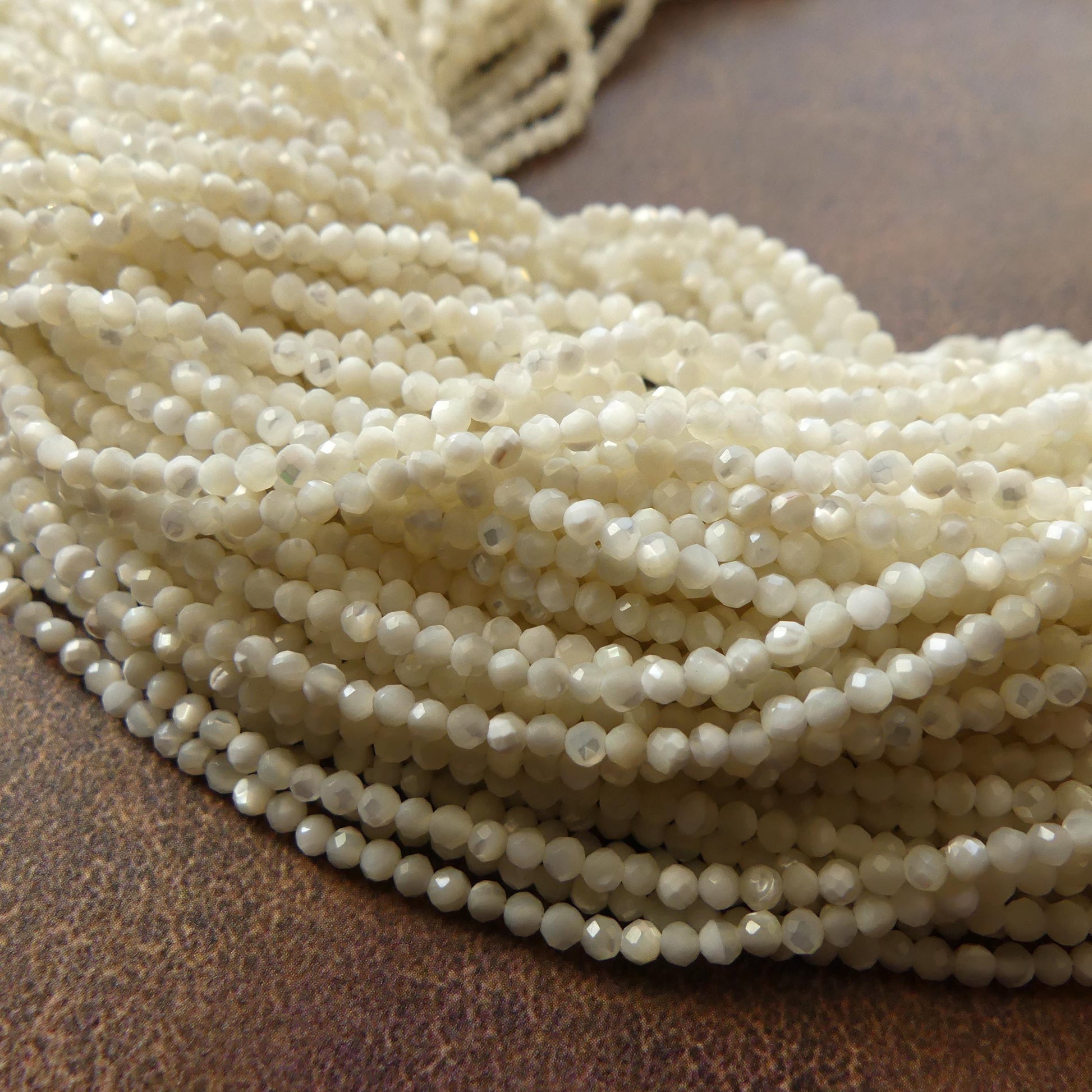 2mm Natural Mother of Pearl Faceted Beads MOP Genuine Shell Beads 15" Gemstone Jewelry Making Gift for crafter