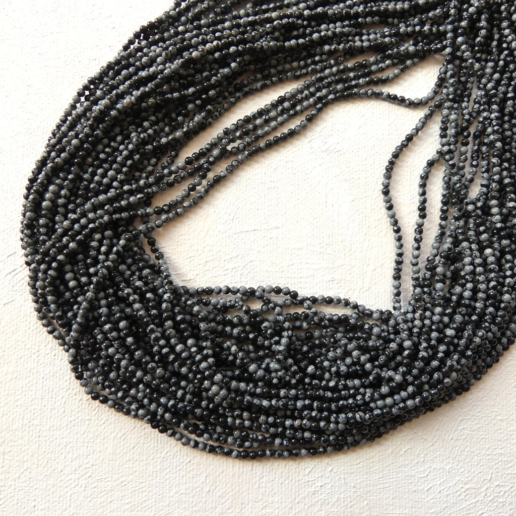 2mm Snowflake Obsidian Smooth Beads Black White Obsidian Genuine Beads 15" Gemstone Beads Beading Crafter Gift DIY Jewelry Making