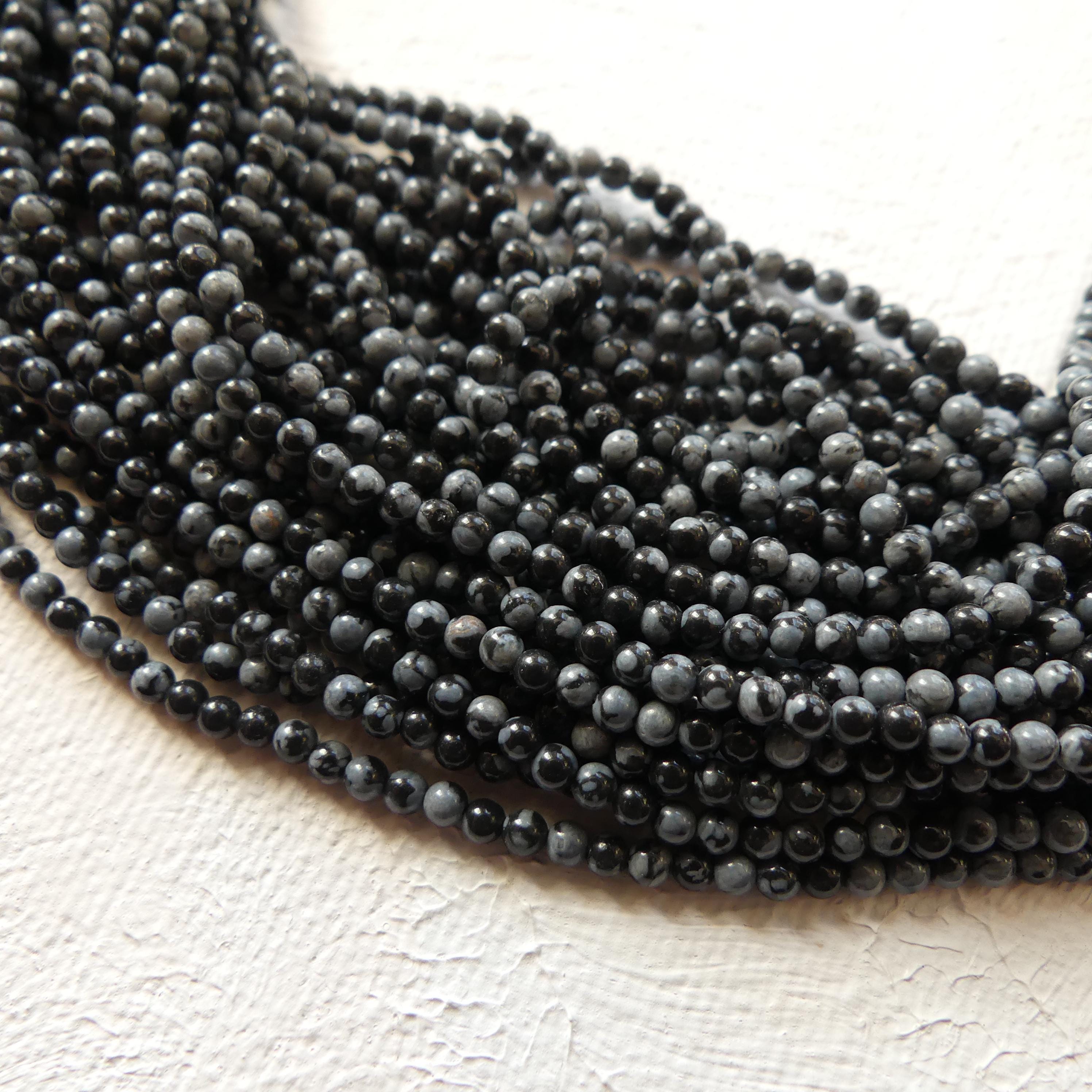 2mm Snowflake Obsidian Smooth Beads Black White Obsidian Genuine Beads 15" Gemstone Beads Beading Crafter Gift DIY Jewelry Making