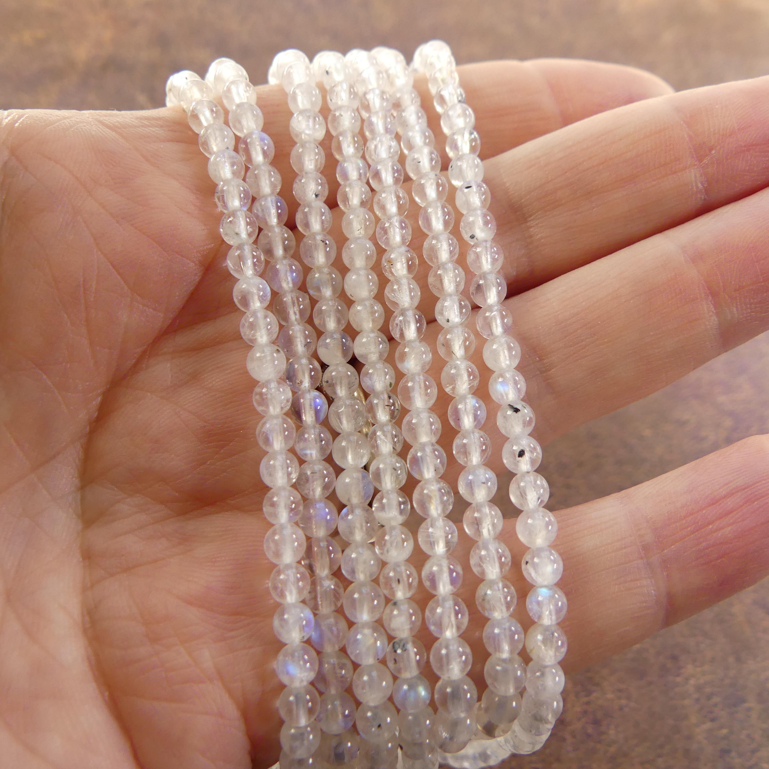 3.5mm Rainbow Moonstone Beads With Black Tourmaline Specs 15" Smooth Gemstone Beads Beading Crafter Gift June Birthstone DIY Jewelry