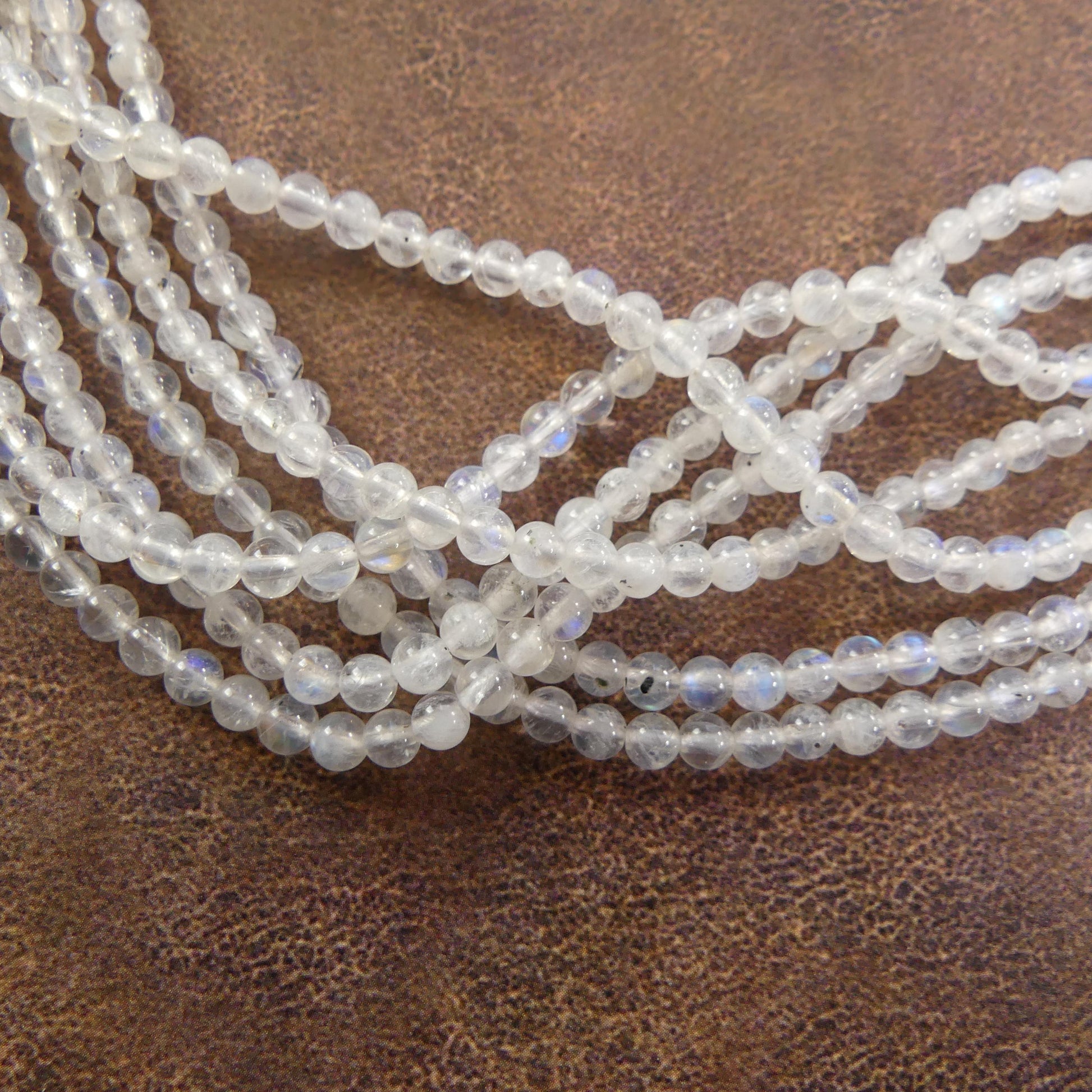 3.5mm Rainbow Moonstone Beads With Black Tourmaline Specs 15" Smooth Gemstone Beads Beading Crafter Gift June Birthstone DIY Jewelry