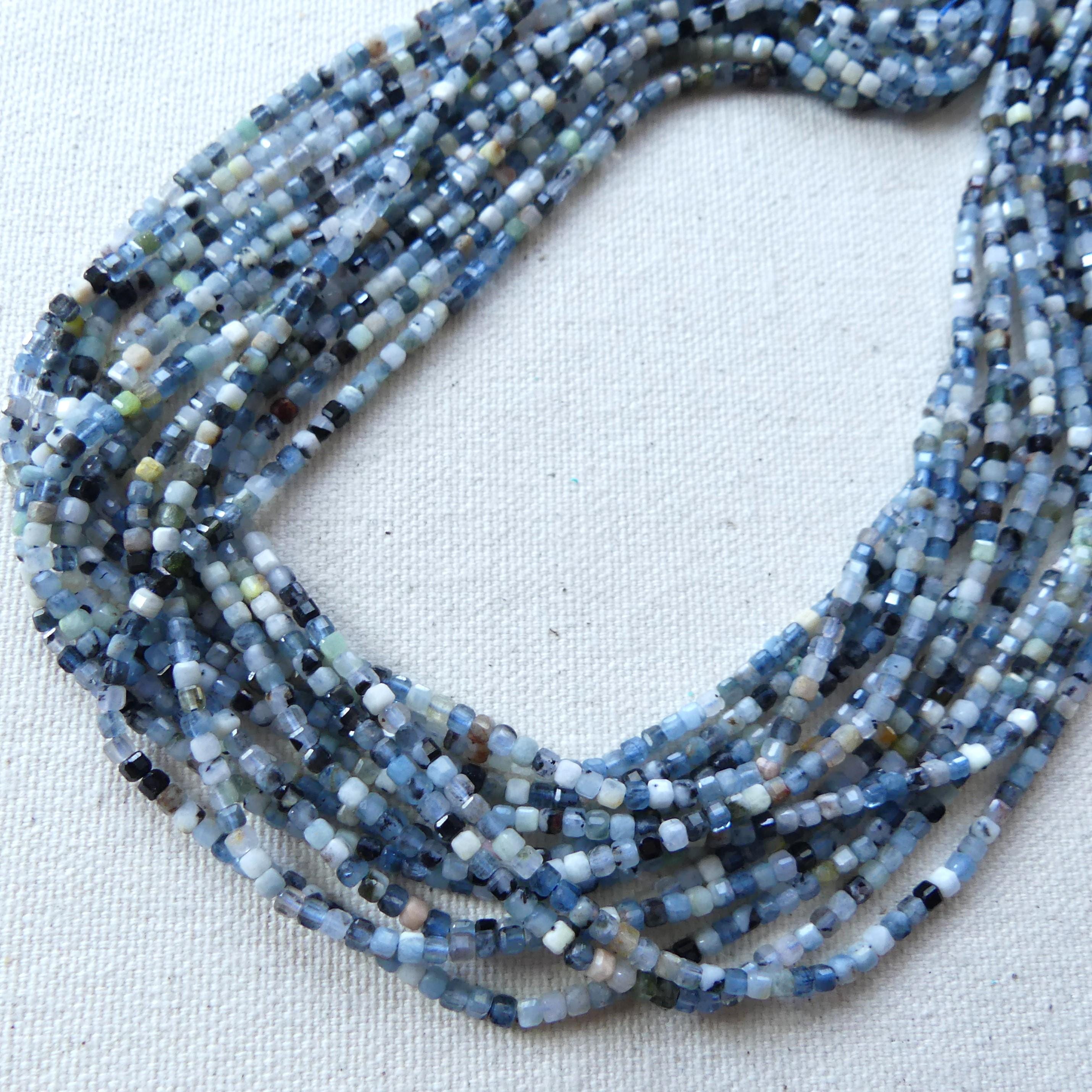 2mm Natural Aquamarine Cube Beads with Tourmaline 15" Genuine Gemstone Beads for Jewelry Making Beading Craft Gift Beads March Birthstone