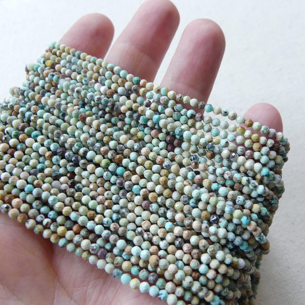 2mm Peruvian Turquoise Faceted Beads 15" Peru Turquoise Genuine Gemstone Beads Jewelry Making Beading Craft Gift December Birthstone