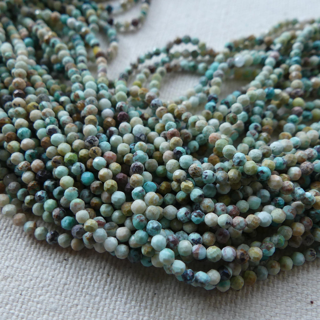 2mm Peruvian Turquoise Faceted Beads 15" Peru Turquoise Genuine Gemstone Beads Jewelry Making Beading Craft Gift December Birthstone
