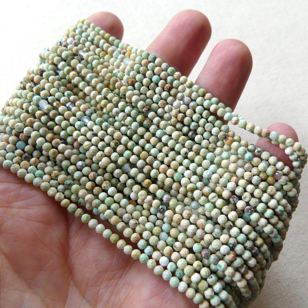 2.5mm Pale Peruvian Turquoise Faceted Beads 15" Peru Turquoise Genuine Gemstone Beads Jewelry Making Beading Craft Gift December Birthstone