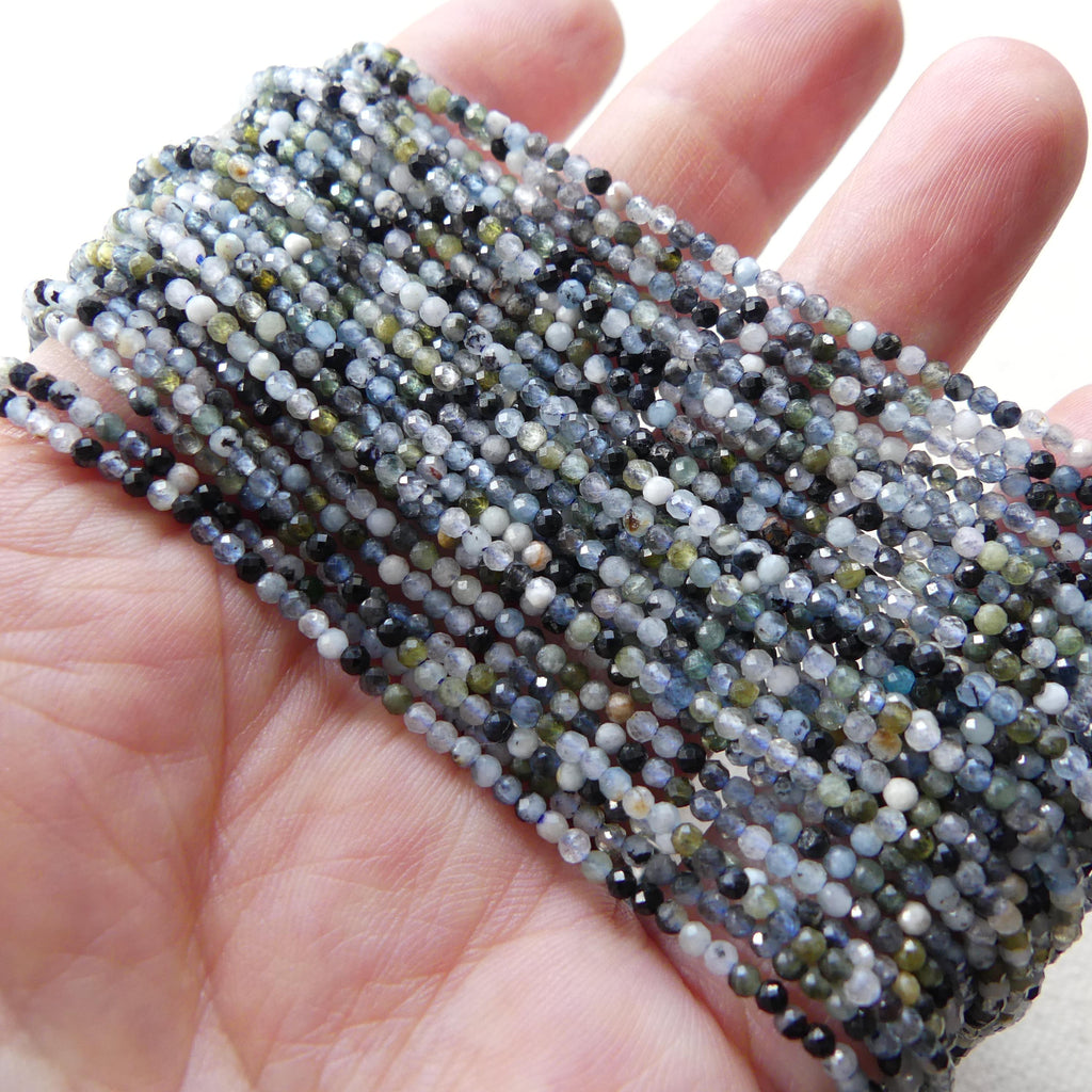 1.9mm Natural Aquamarine Beads with Tourmaline 15" Genuine Gemstone Beads for Jewelry Making Beading Craft Gift Beads March Birthstone