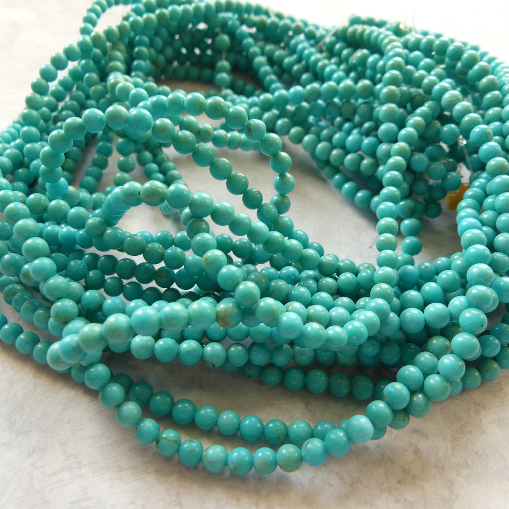 4mm Arizona Turquoise Smooth Beads 15.5" Blue Turquoise Genuine Gemstone Beads for Jewelry Making Beading Craft Gift Beads