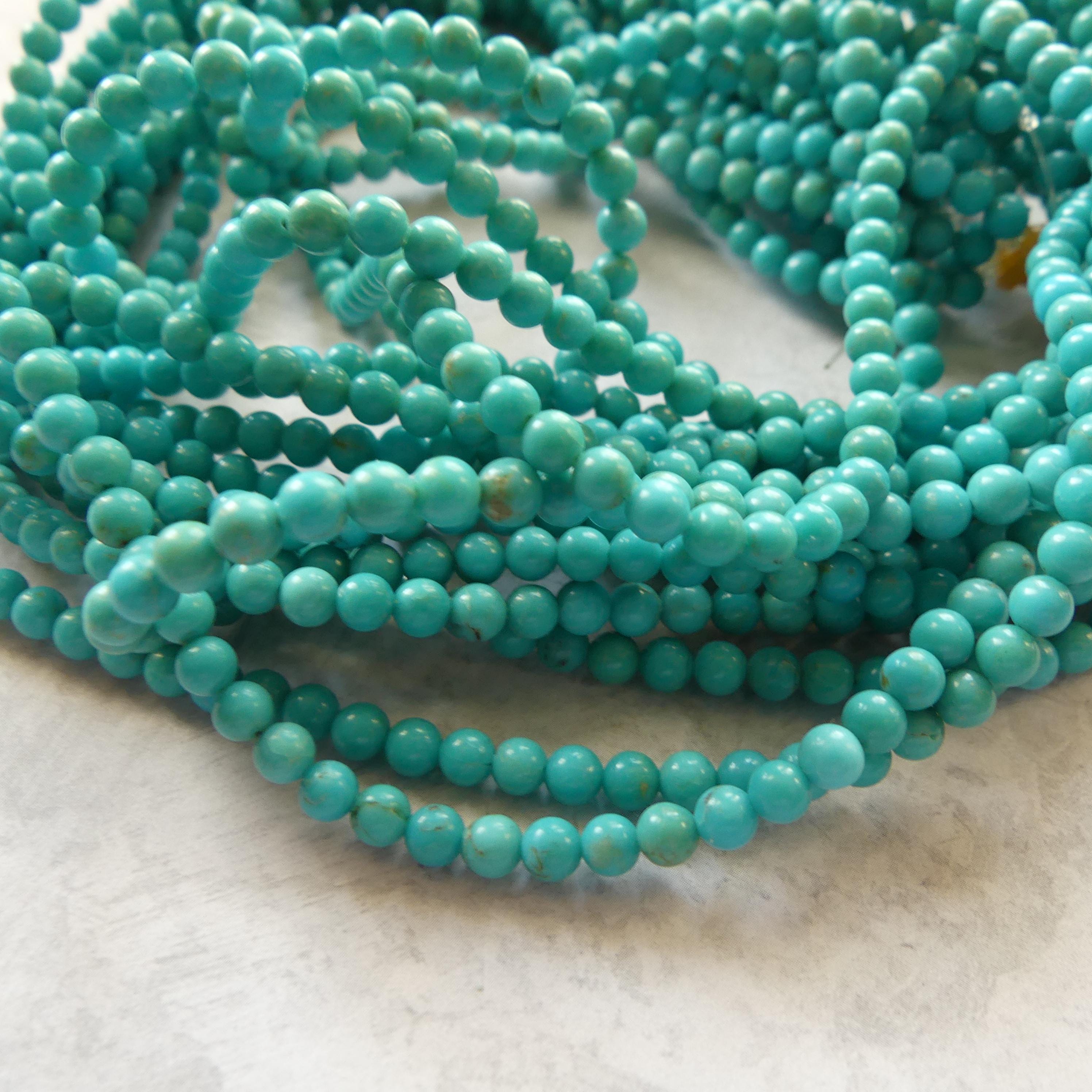 4mm Arizona Turquoise Smooth Beads 15.5" Blue Turquoise Genuine Gemstone Beads for Jewelry Making Beading Craft Gift Beads