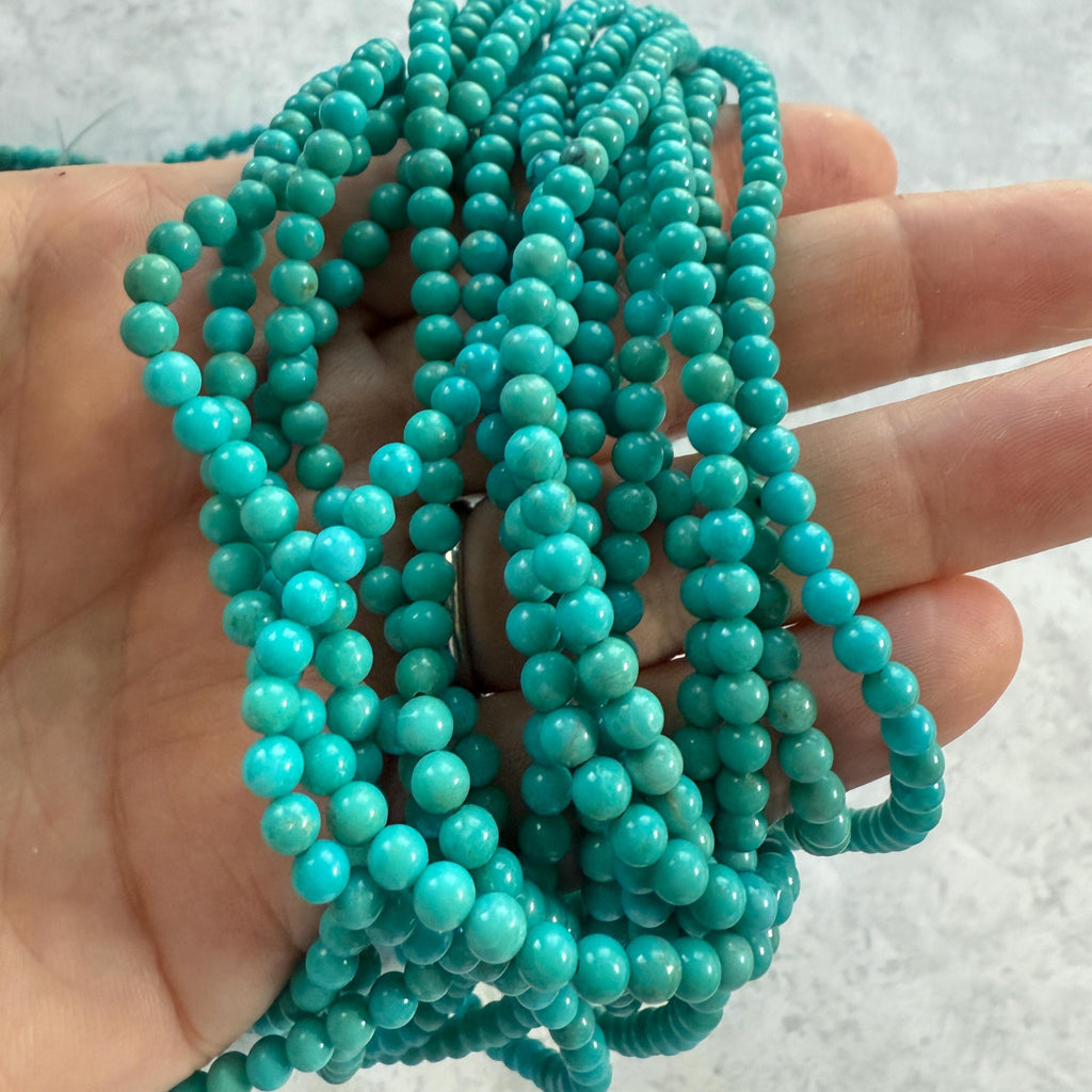 4mm Arizona Turquoise Smooth Beads 15.5" Blue Turquoise Genuine Gemstone Beads for Jewelry Making Beading Craft Gift Beads