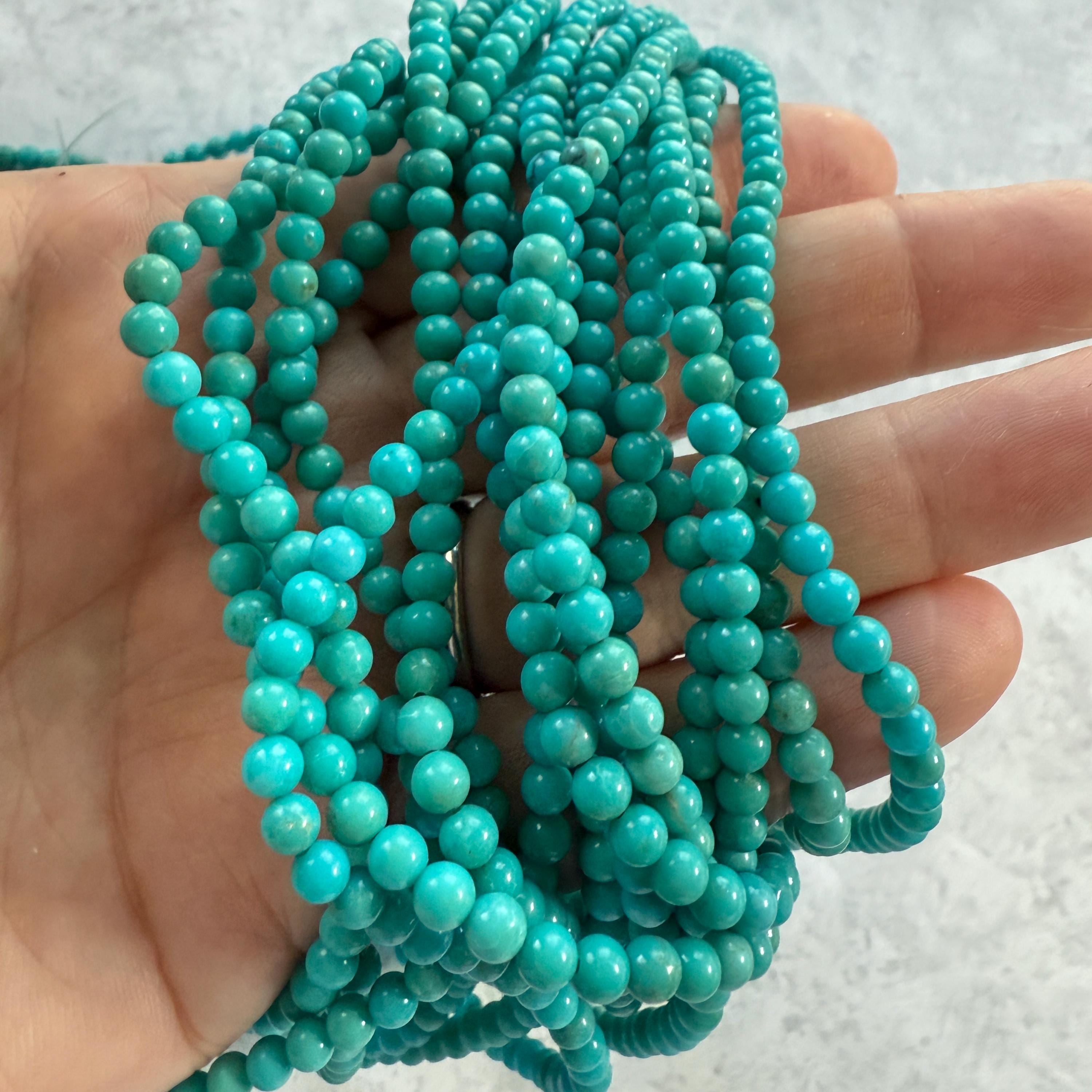 4mm Arizona Turquoise Smooth Beads 15.5" Blue Turquoise Genuine Gemstone Beads for Jewelry Making Beading Craft Gift Beads