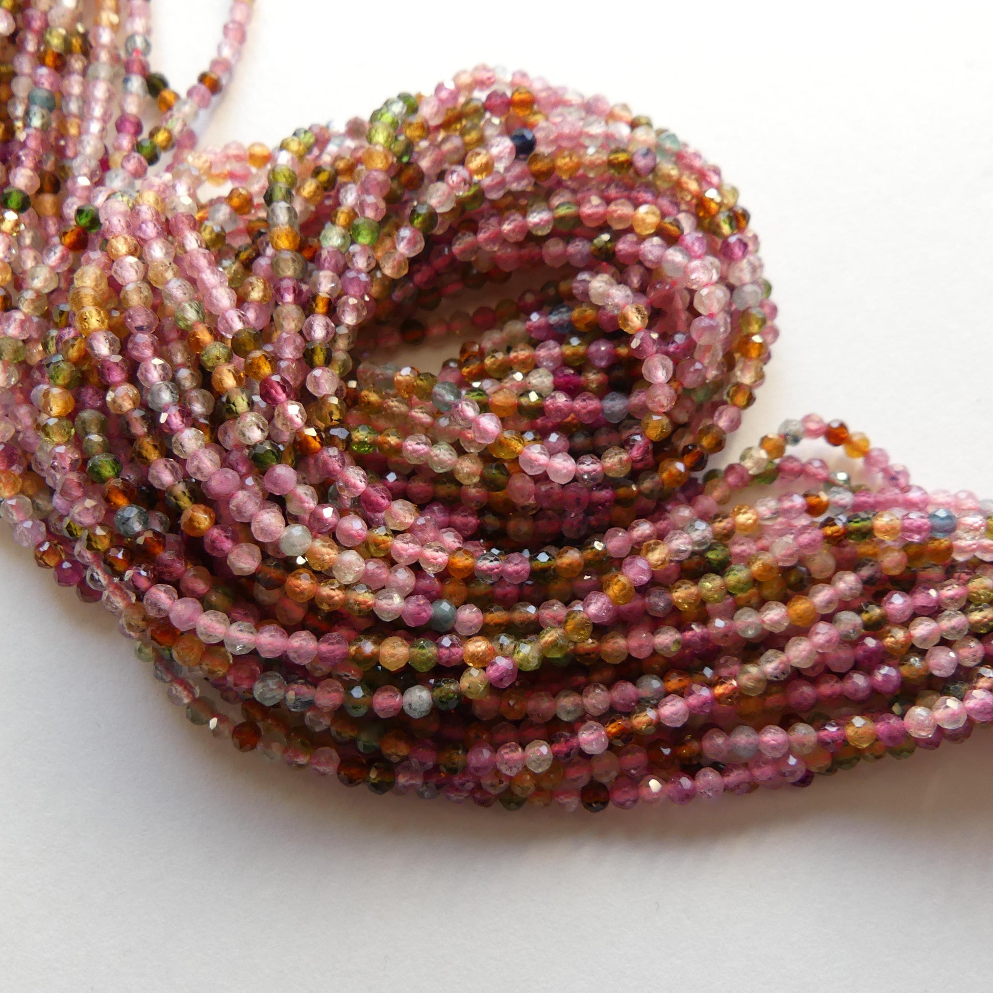 2.5mm Watermelon Tourmaline Faceted Beads 15" Transparent Rainbow Gemstone Beads for Jewelry Making Beading Gift Crafter October Birthstone
