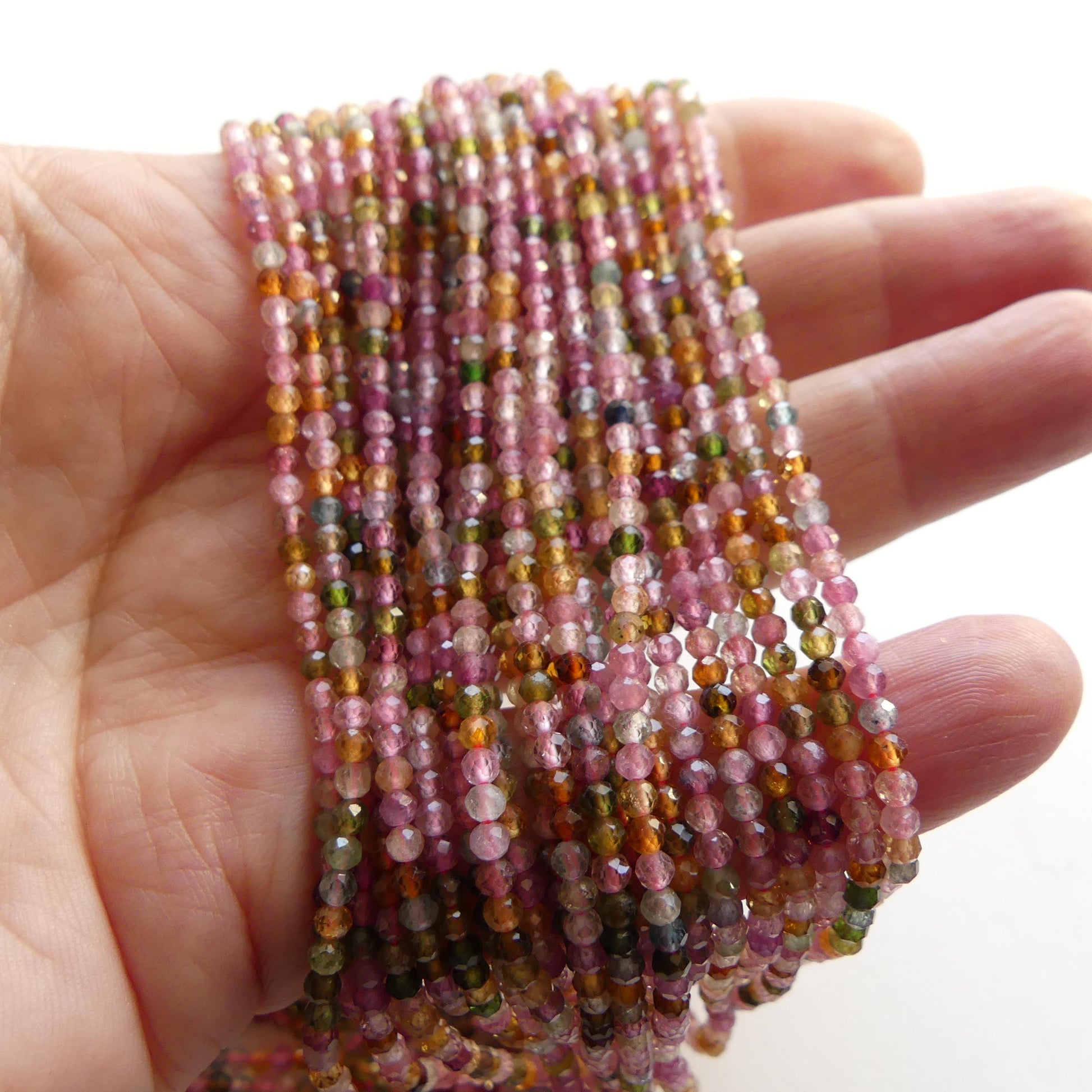 2.5mm Watermelon Tourmaline Faceted Beads 15" Transparent Rainbow Gemstone Beads for Jewelry Making Beading Gift Crafter October Birthstone