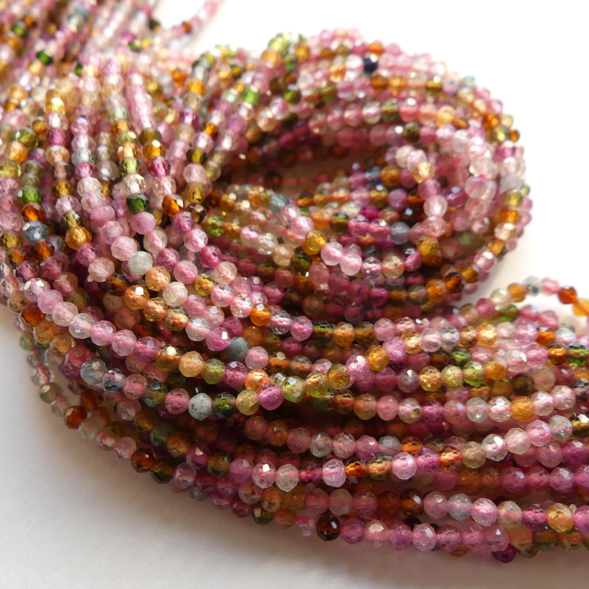 2.5mm Watermelon Tourmaline Faceted Beads 15" Transparent Rainbow Gemstone Beads for Jewelry Making Beading Gift Crafter October Birthstone