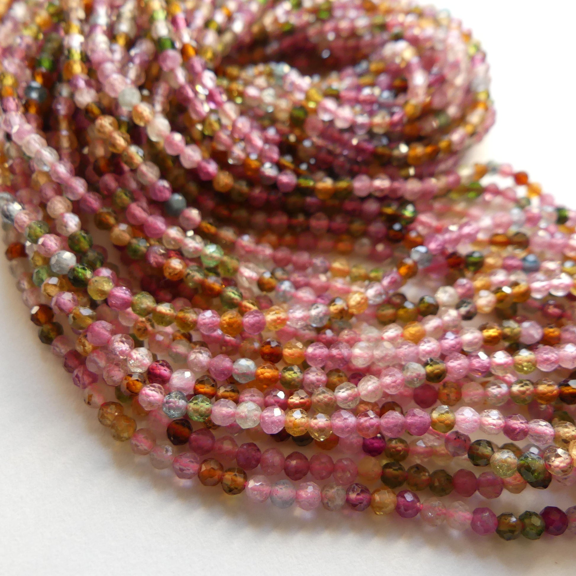 2.5mm Watermelon Tourmaline Faceted Beads 15" Transparent Rainbow Gemstone Beads for Jewelry Making Beading Gift Crafter October Birthstone