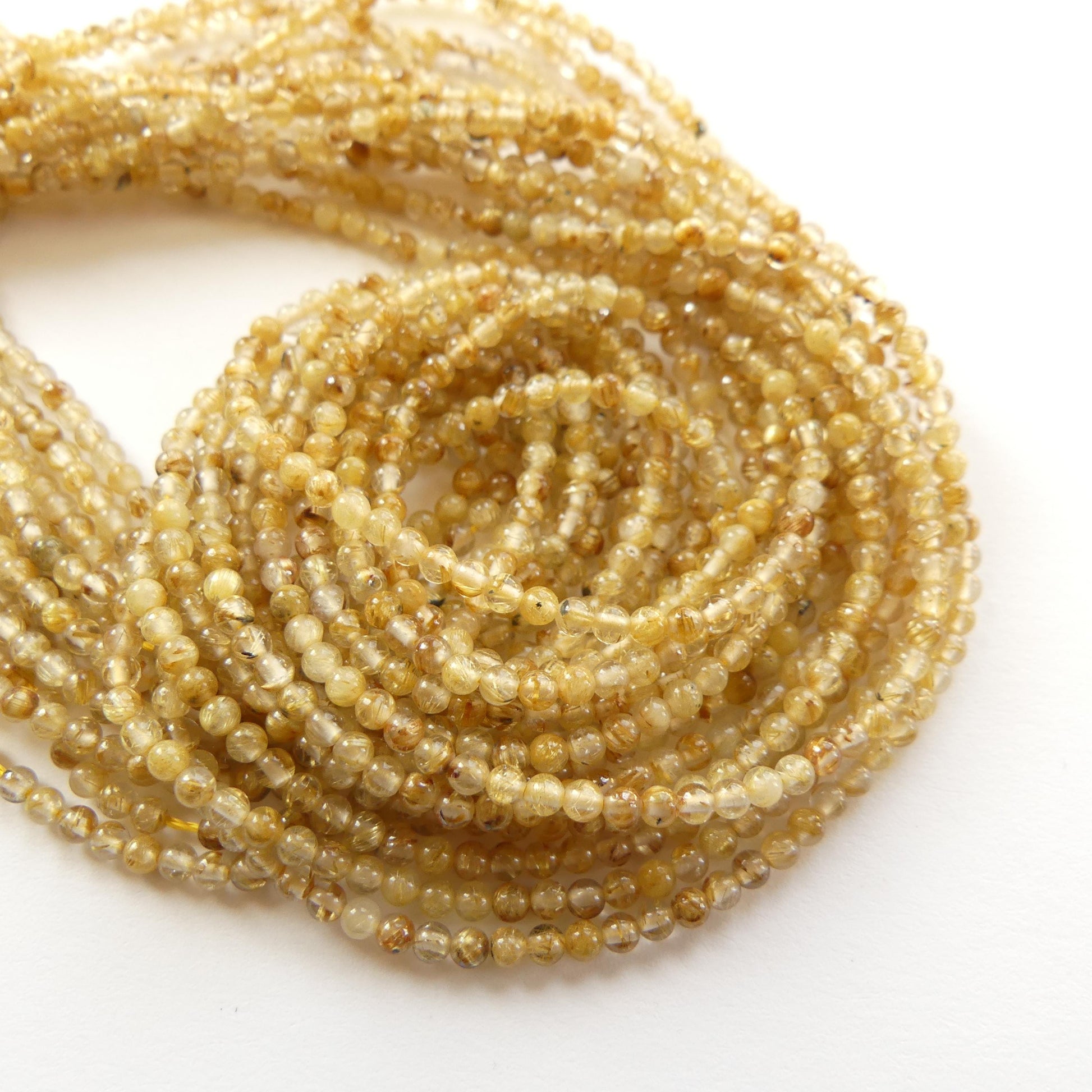 2mm AAA Golden Rutilated Quartz Smooth Beads Genuine Yellow Quartz Beads 15" Sparkly Gemstone Beads for Jewelry Making
