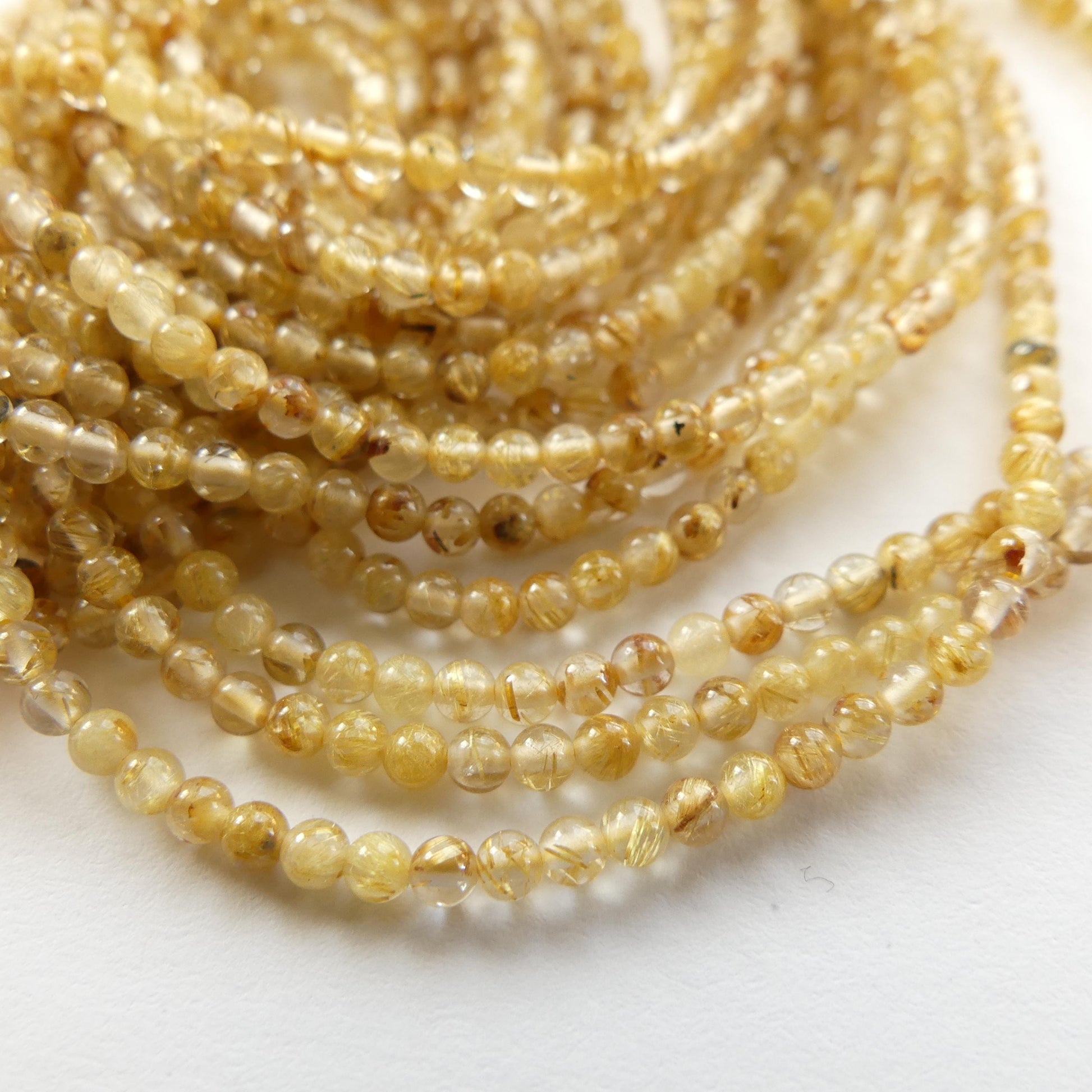 2mm AAA Golden Rutilated Quartz Smooth Beads Genuine Yellow Quartz Beads 15" Sparkly Gemstone Beads for Jewelry Making