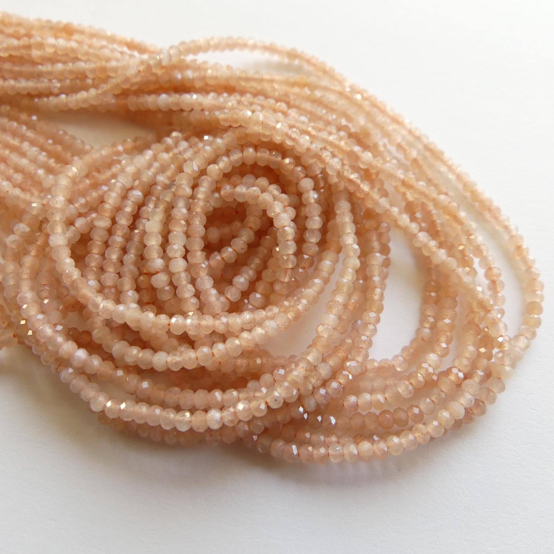 2mm AAA Peach Moonstone Faceted Rondel Beads 15" Gemstone Beads Beading Crafter Gift June Birthstone DIY Jewelry