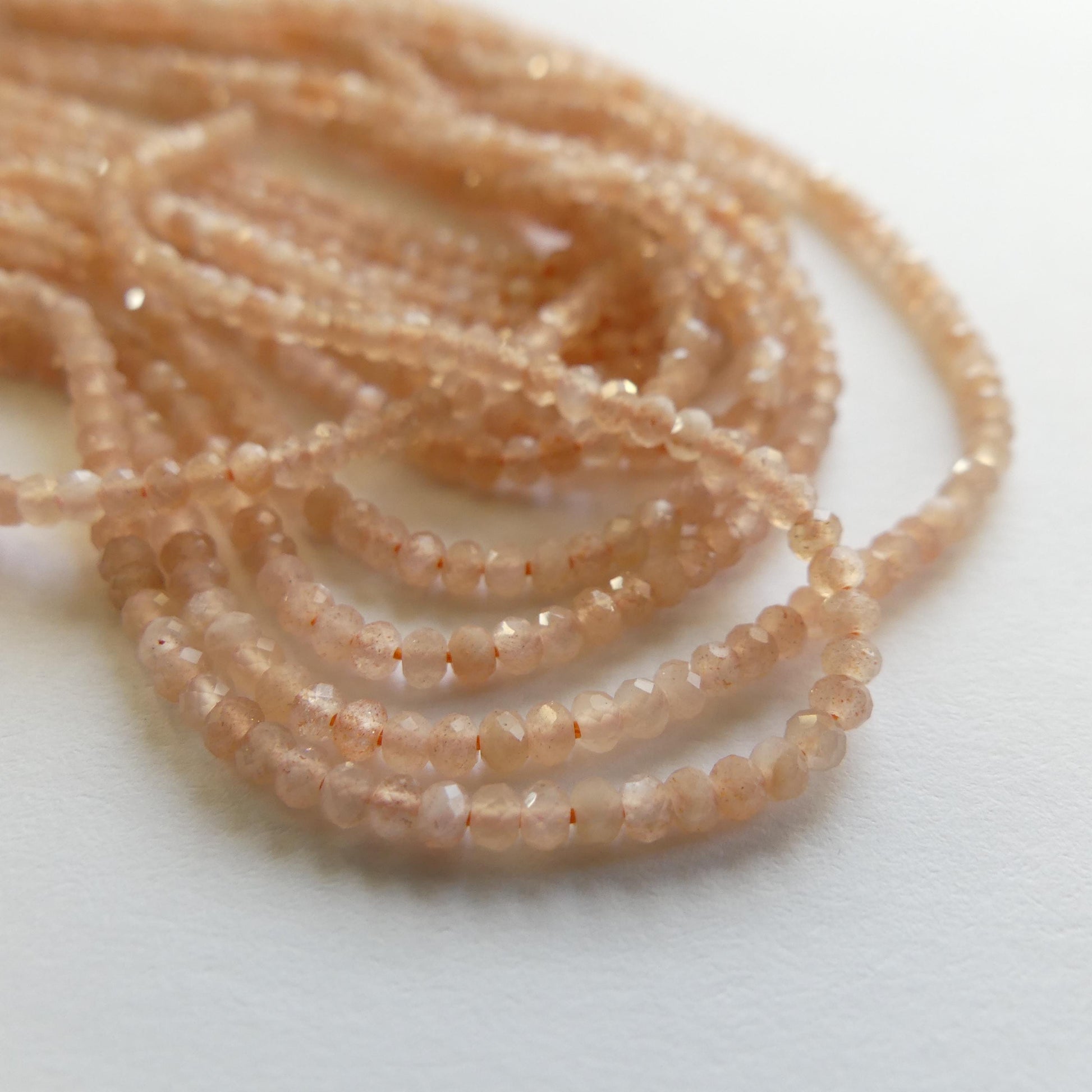 2mm AAA Peach Moonstone Faceted Rondel Beads 15" Gemstone Beads Beading Crafter Gift June Birthstone DIY Jewelry