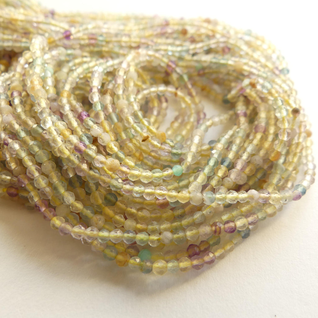 2mm Multi Fluorite Micro Faceted Beads 15" Multi Color Genuine Gemstone Tiny Small Beads for Jewelry Making Beading Craft Gift