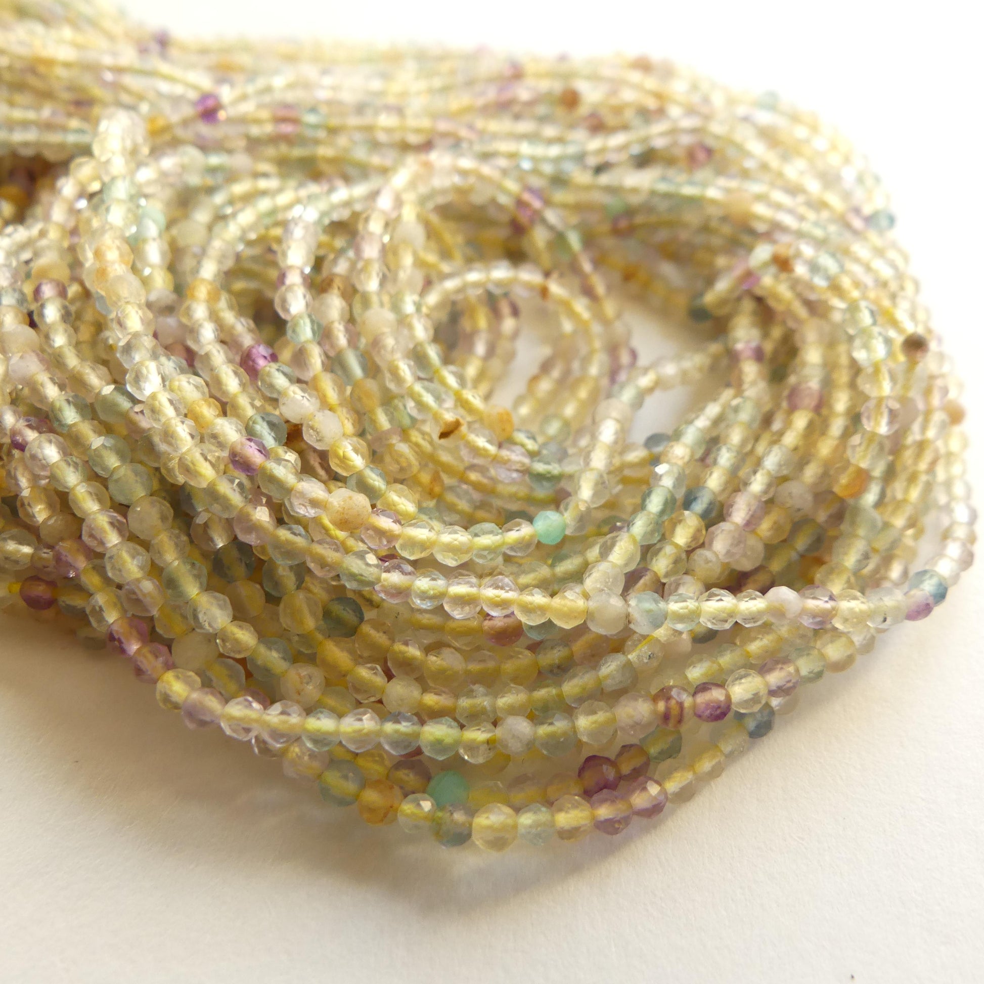 2mm Multi Fluorite Micro Faceted Beads 15" Multi Color Genuine Gemstone Tiny Small Beads for Jewelry Making Beading Craft Gift