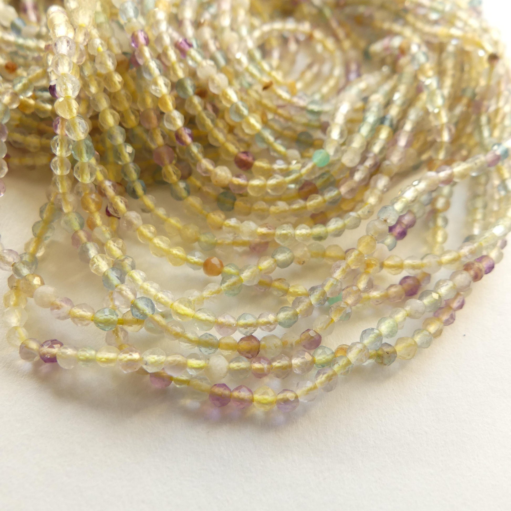 2mm Multi Fluorite Micro Faceted Beads 15" Multi Color Genuine Gemstone Tiny Small Beads for Jewelry Making Beading Craft Gift