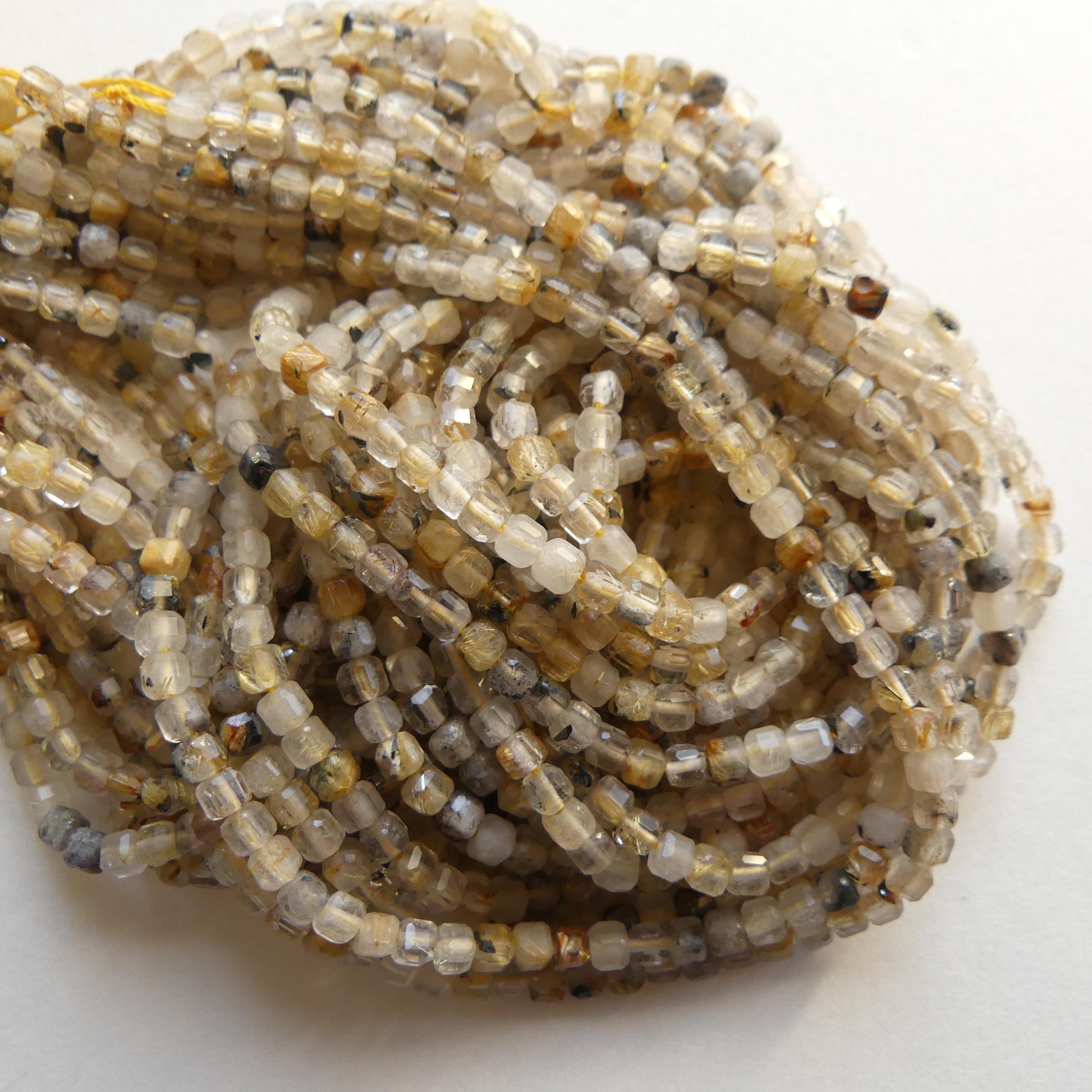 3mm Golden Rutilated Quartz Faceted Cube Beads Genuine Yellow Quartz Beads 15" Gemstone Beads for Jewelry Making
