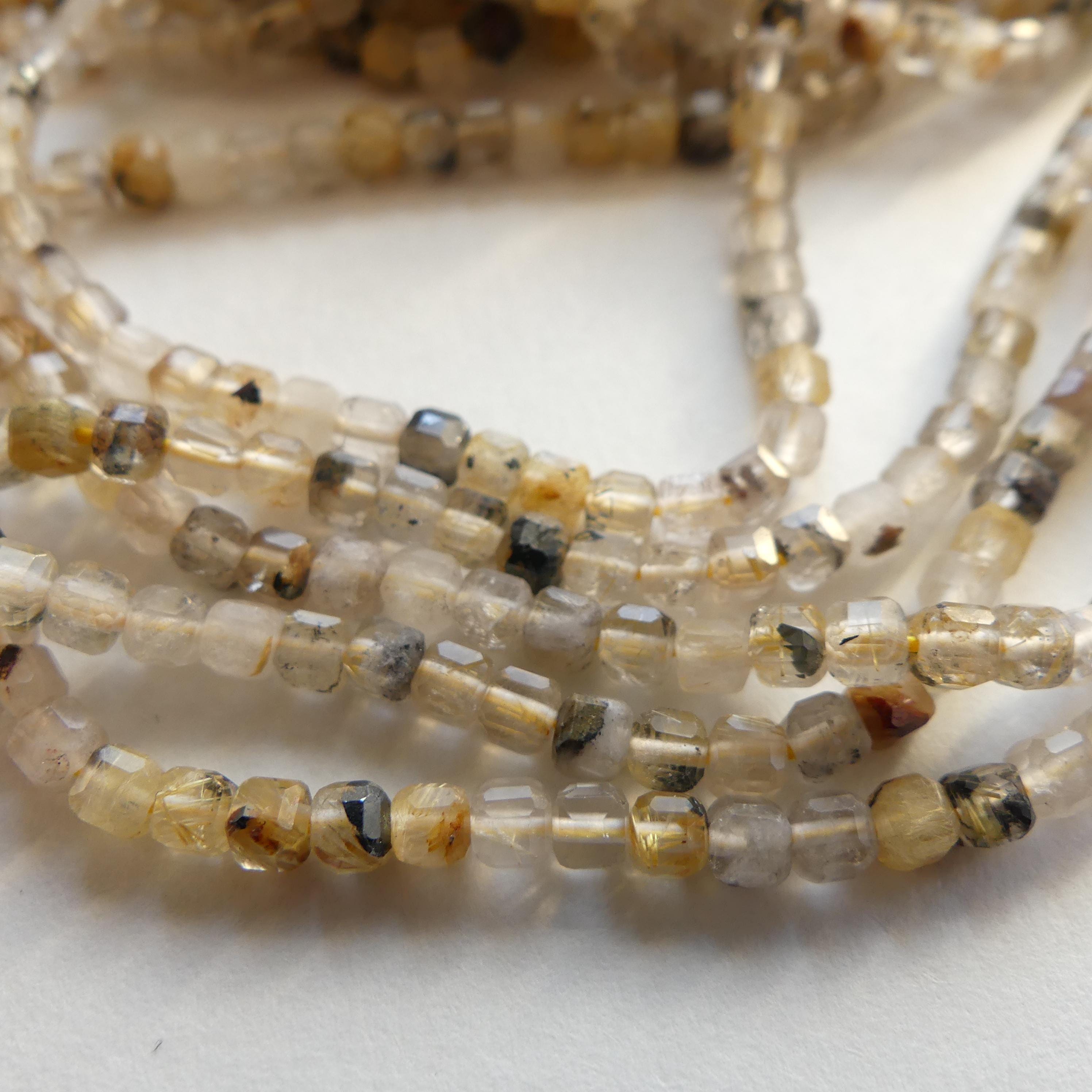 3mm Golden Rutilated Quartz Faceted Cube Beads Genuine Yellow Quartz Beads 15" Gemstone Beads for Jewelry Making