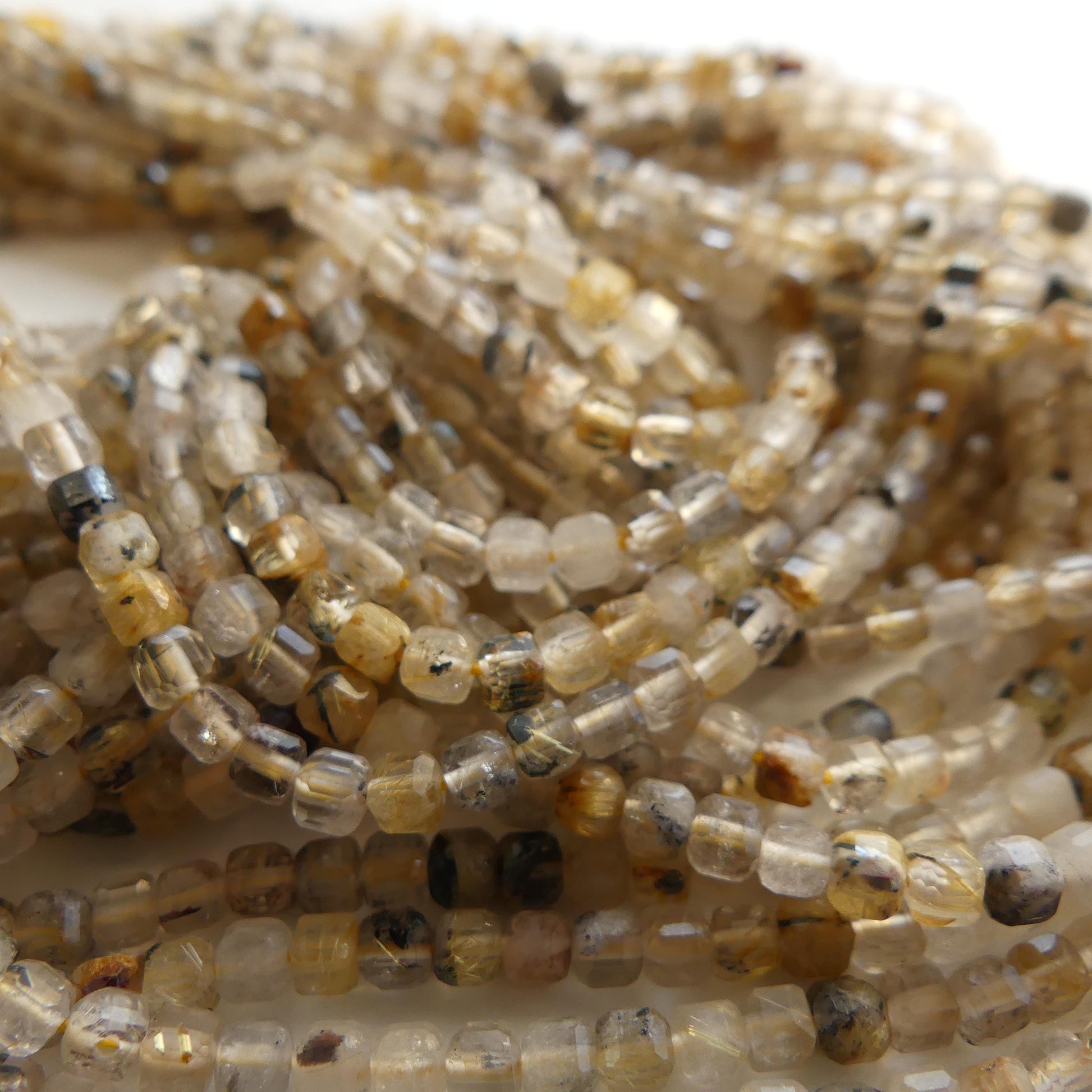 3mm Golden Rutilated Quartz Faceted Cube Beads Genuine Yellow Quartz Beads 15" Gemstone Beads for Jewelry Making
