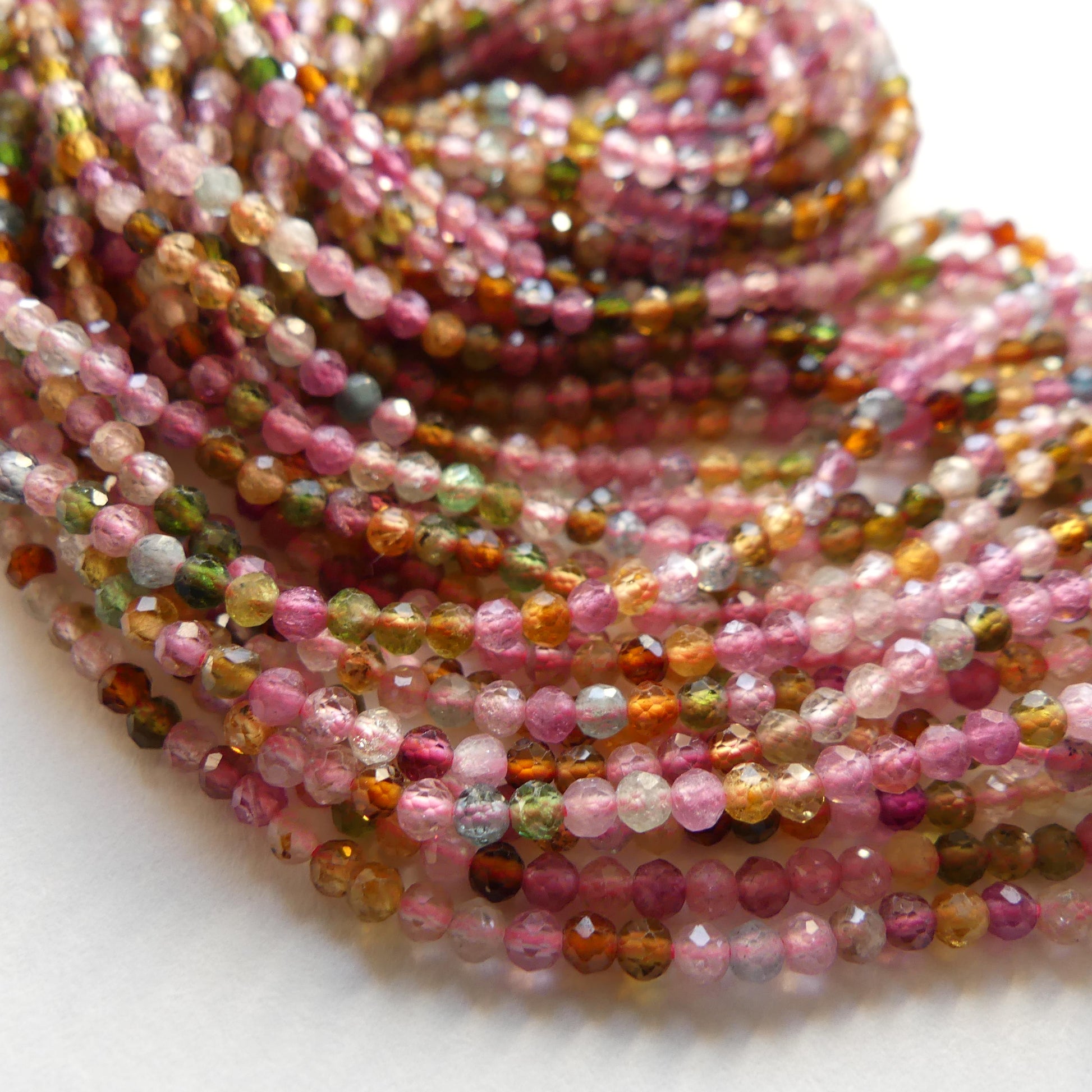 2.5mm Watermelon Tourmaline Faceted Beads 15" Transparent Rainbow Gemstone Beads for Jewelry Making Beading Gift Crafter October Birthstone