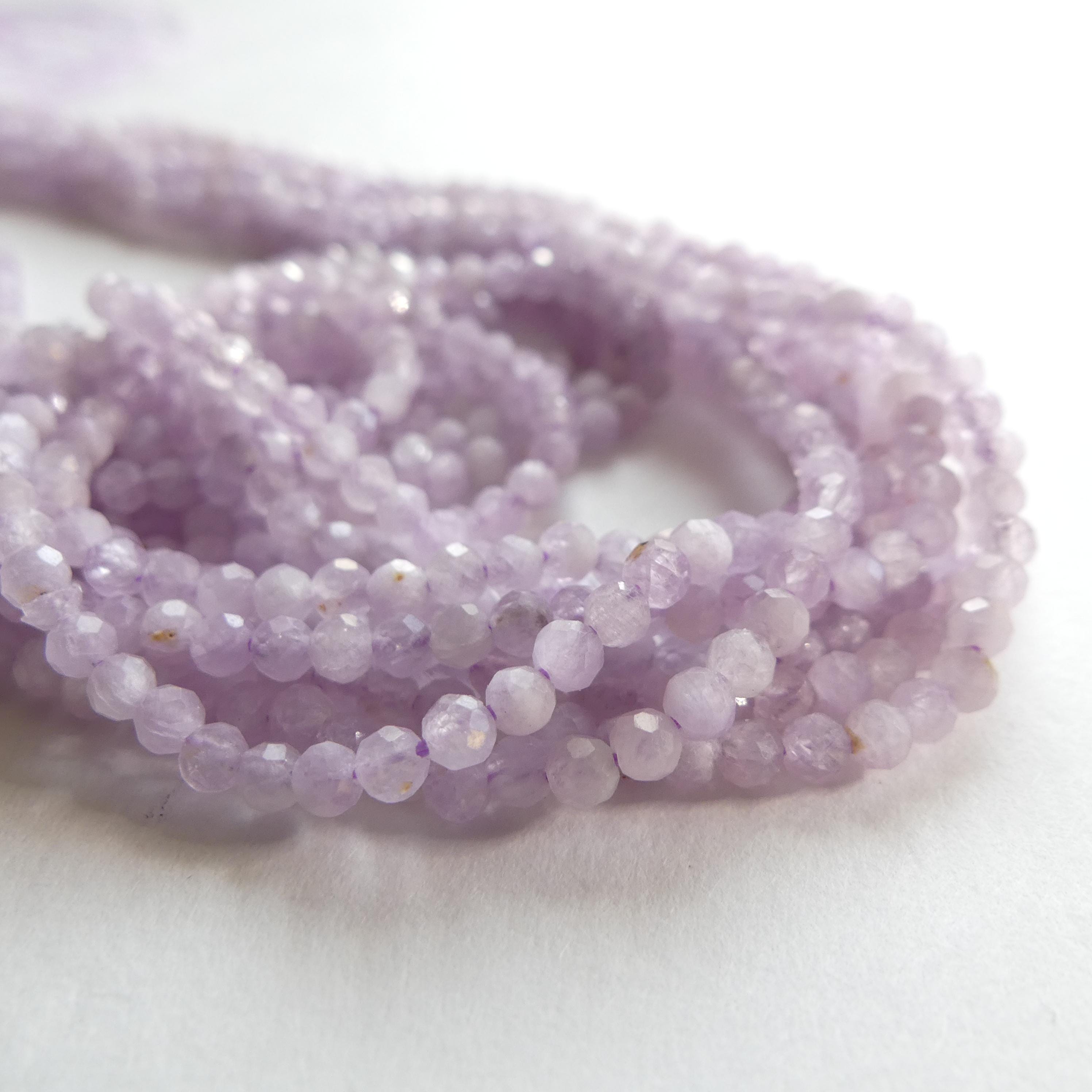 3mm AAA Kunzite Micro Faceted Beads Genuine Lilac Kunzite Beads 15" Sparkly Gemstone Beads for Jewelry Making
