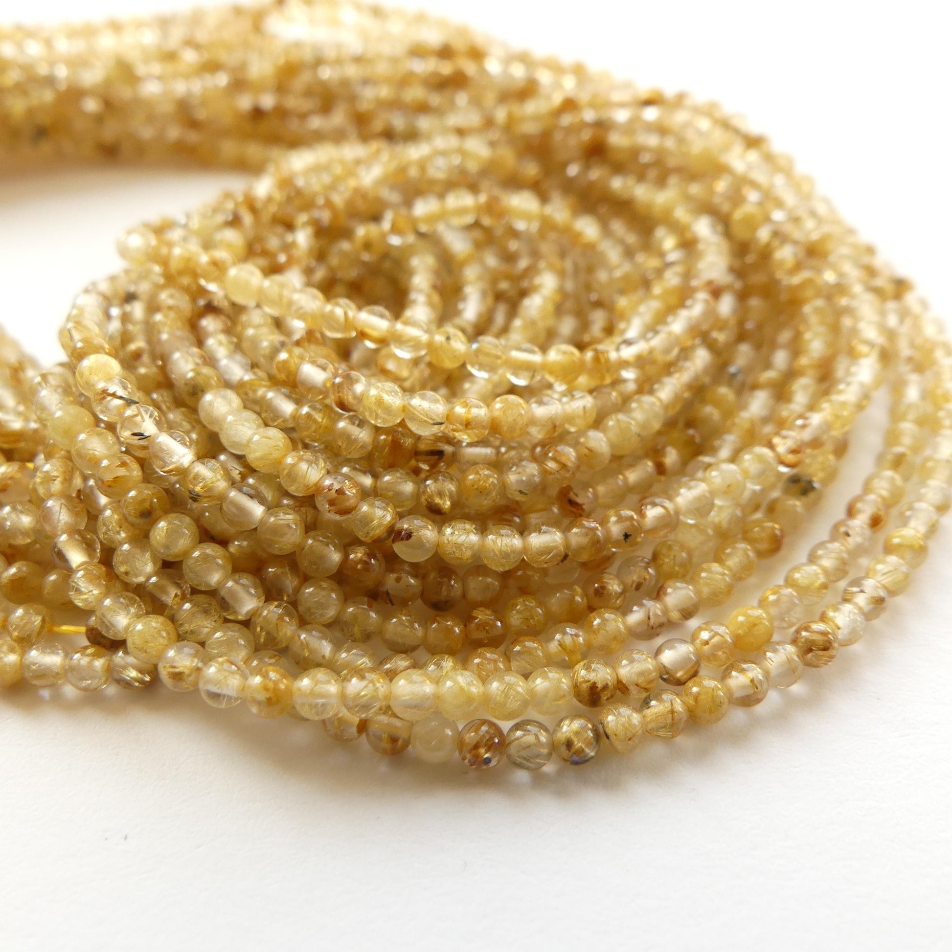 2mm AAA Golden Rutilated Quartz Smooth Beads Genuine Yellow Quartz Beads 15" Sparkly Gemstone Beads for Jewelry Making