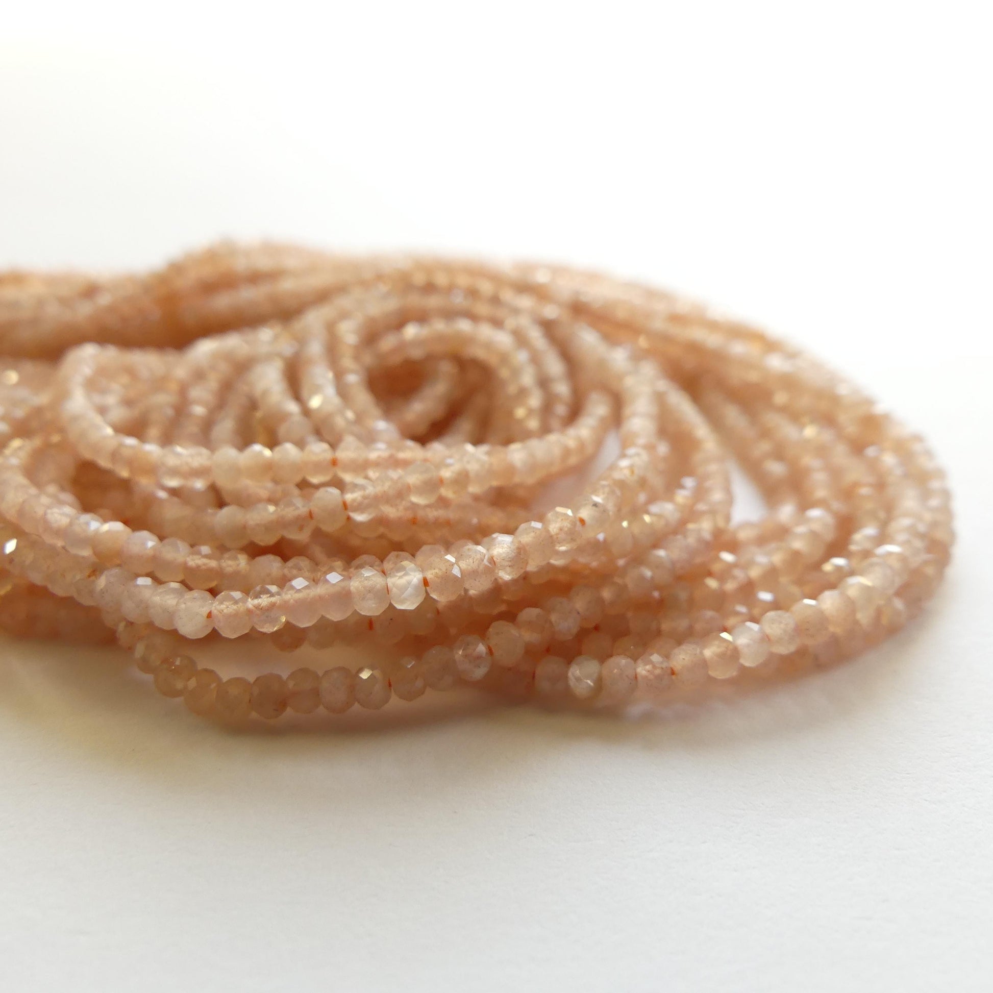 2mm AAA Peach Moonstone Faceted Rondel Beads 15" Gemstone Beads Beading Crafter Gift June Birthstone DIY Jewelry