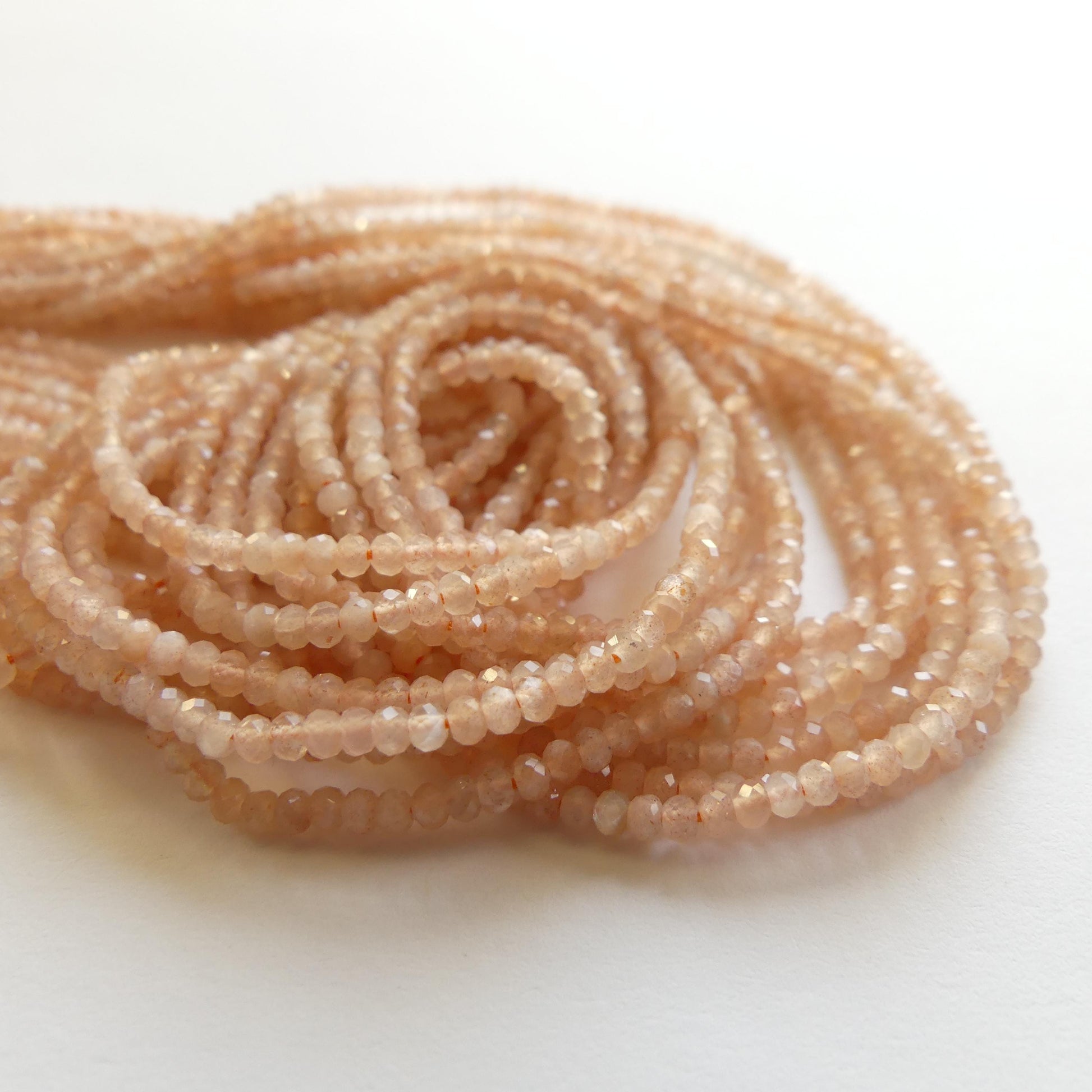 2mm AAA Peach Moonstone Faceted Rondel Beads 15" Gemstone Beads Beading Crafter Gift June Birthstone DIY Jewelry