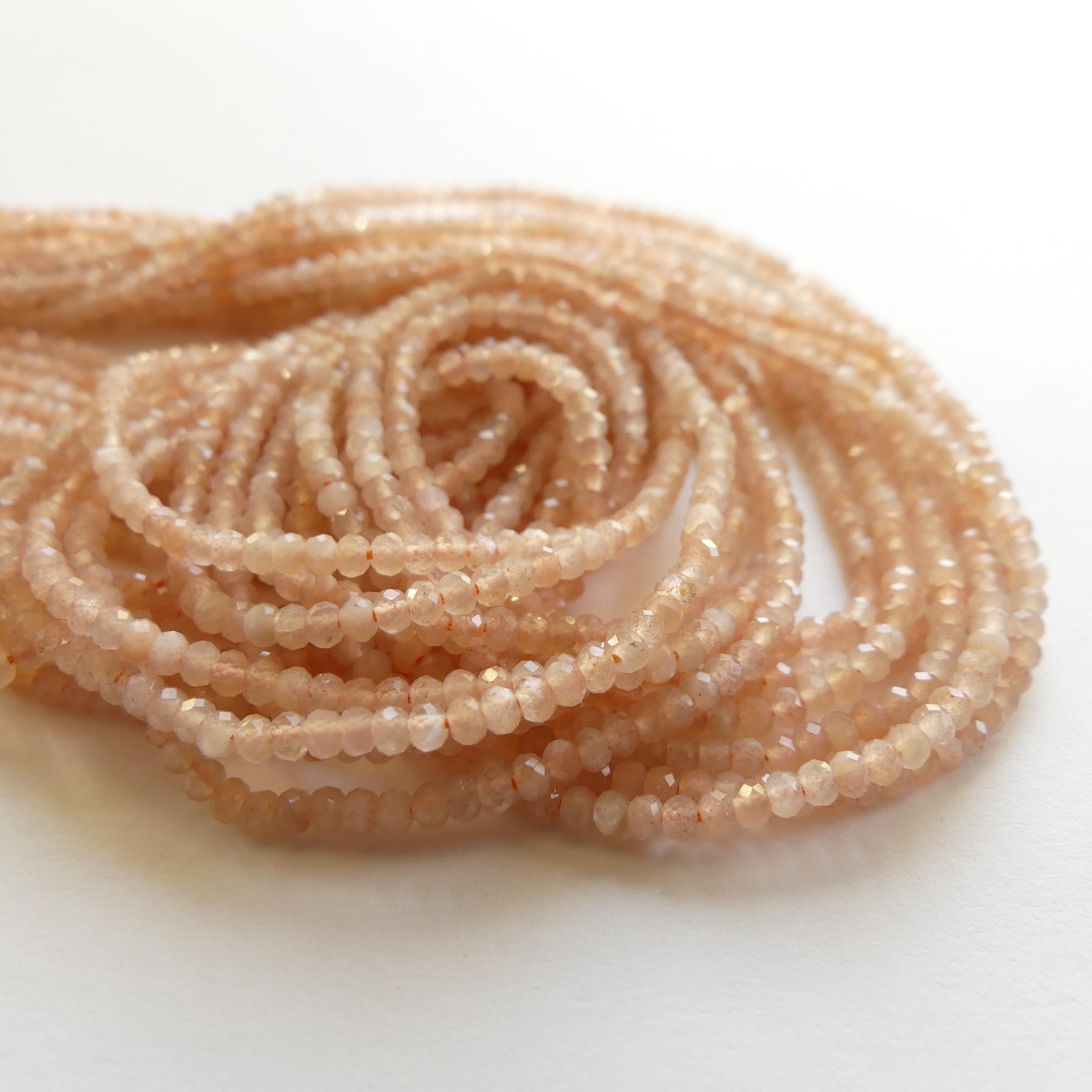 2mm AAA Peach Moonstone Faceted Rondel Beads 15" Gemstone Beads Beading Crafter Gift June Birthstone DIY Jewelry