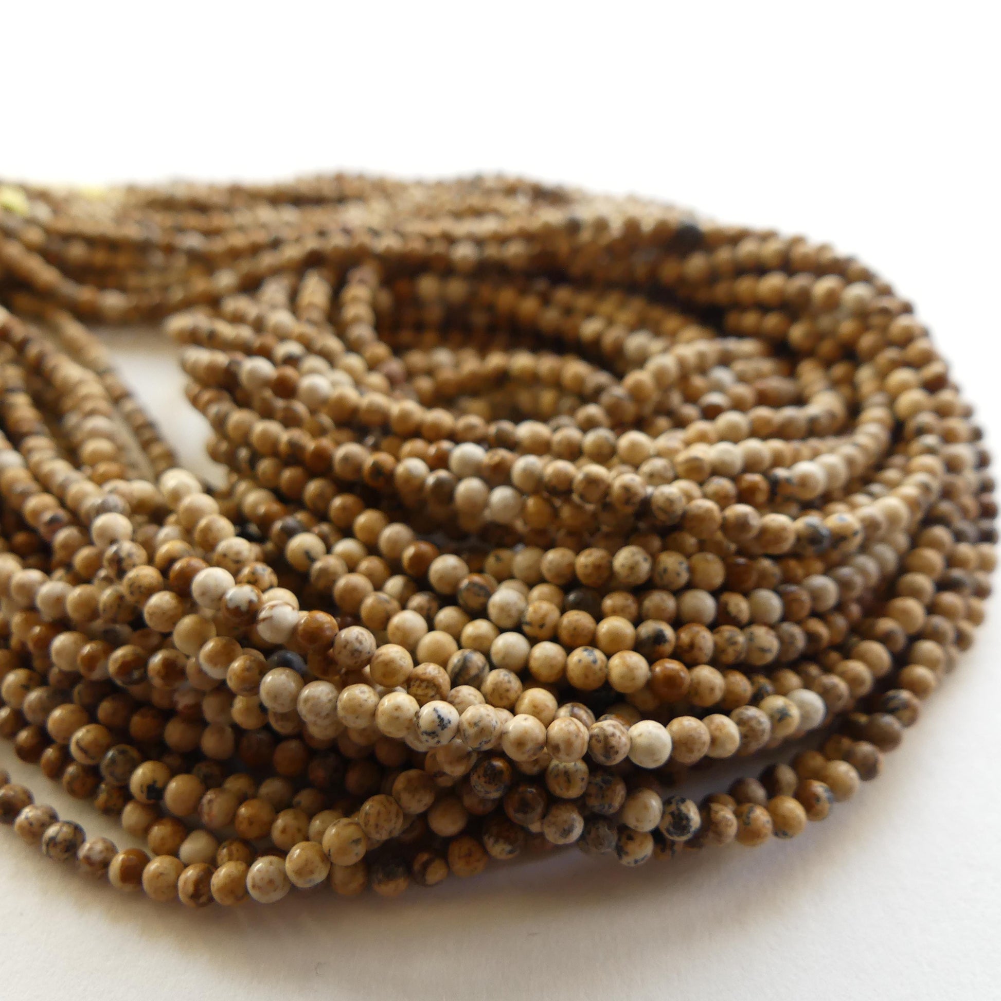 2mm Picture Jasper Smooth Beads Genuine Small Tiny Picture Jasper Beads 15" Gemstone Beads for Jewelry Making Beading Gift Crafter