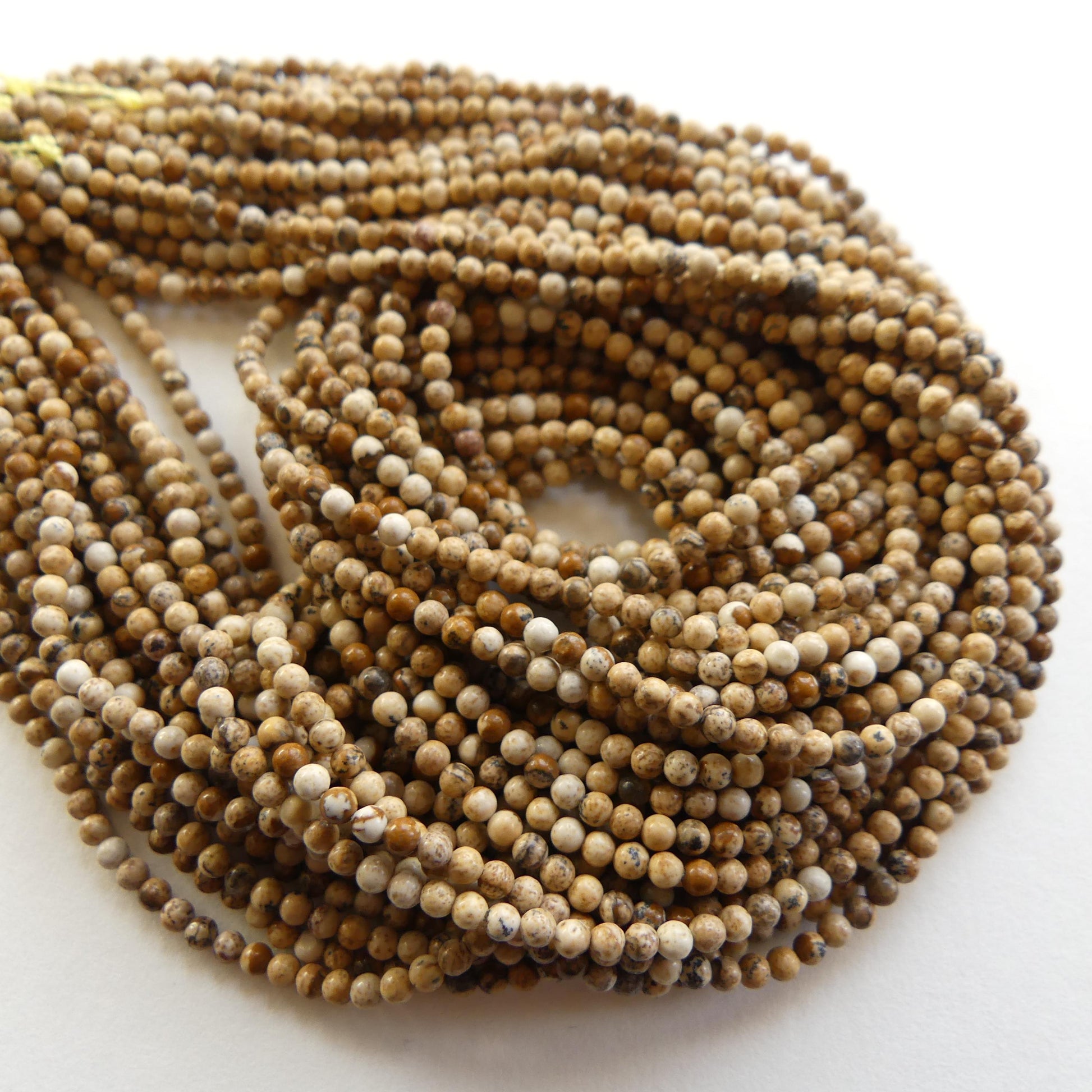 2mm Picture Jasper Smooth Beads Genuine Small Tiny Picture Jasper Beads 15" Gemstone Beads for Jewelry Making Beading Gift Crafter