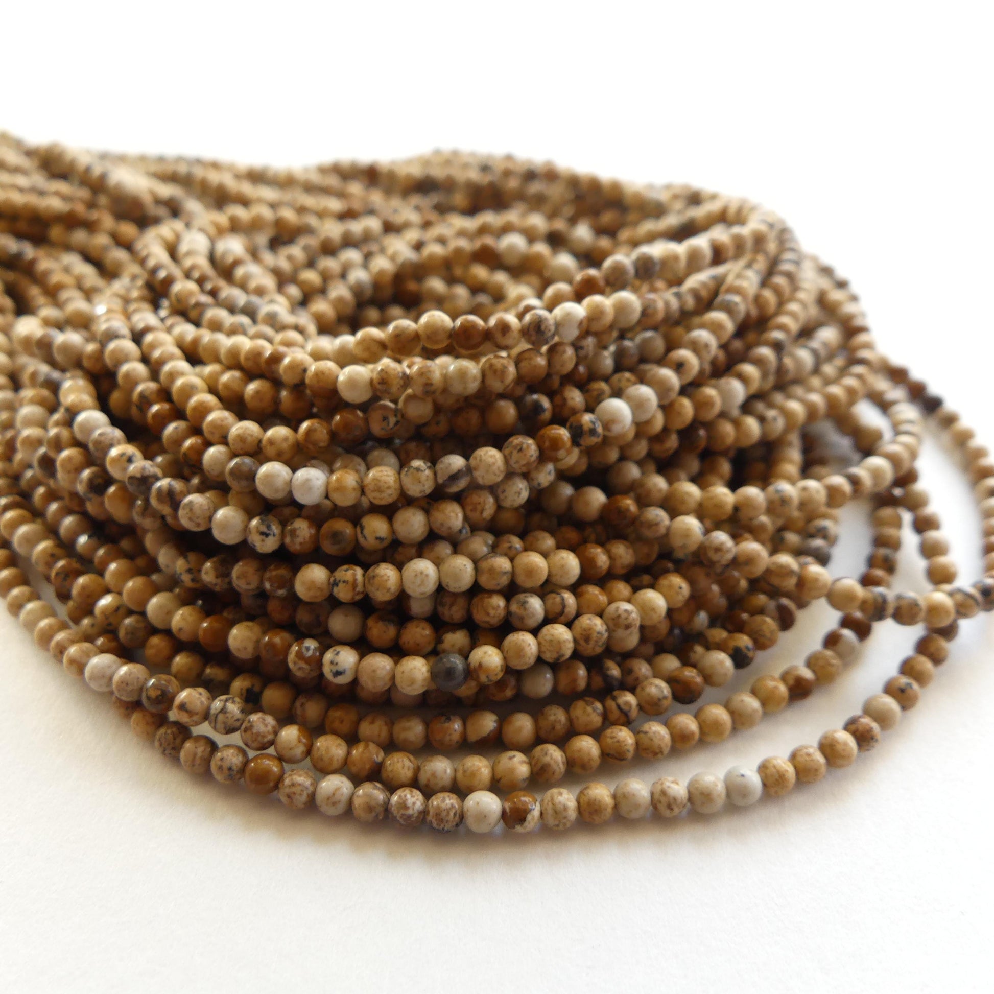 2mm Picture Jasper Smooth Beads Genuine Small Tiny Picture Jasper Beads 15" Gemstone Beads for Jewelry Making Beading Gift Crafter