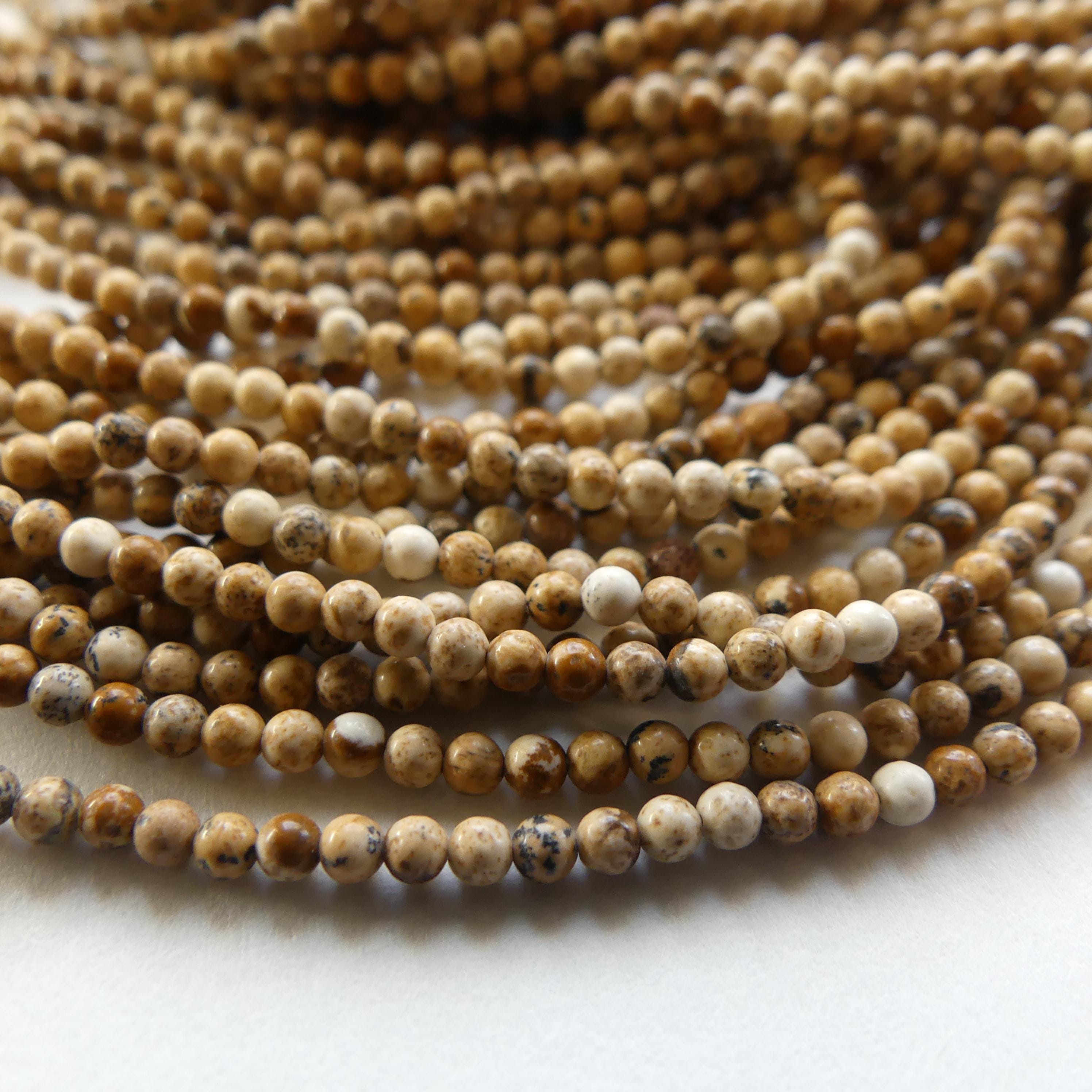 2mm Picture Jasper Smooth Beads Genuine Small Tiny Picture Jasper Beads 15" Gemstone Beads for Jewelry Making Beading Gift Crafter