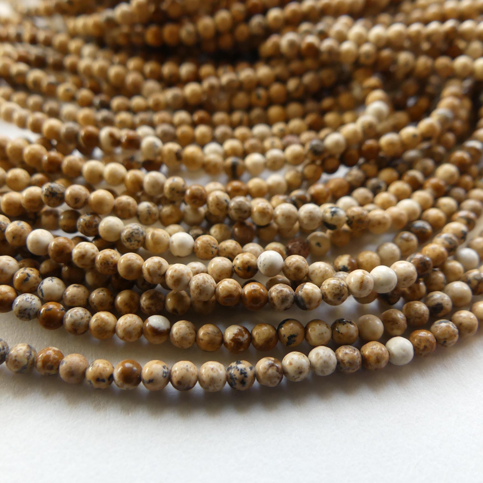 2mm Picture Jasper Smooth Beads Genuine Small Tiny Picture Jasper Beads 15" Gemstone Beads for Jewelry Making Beading Gift Crafter