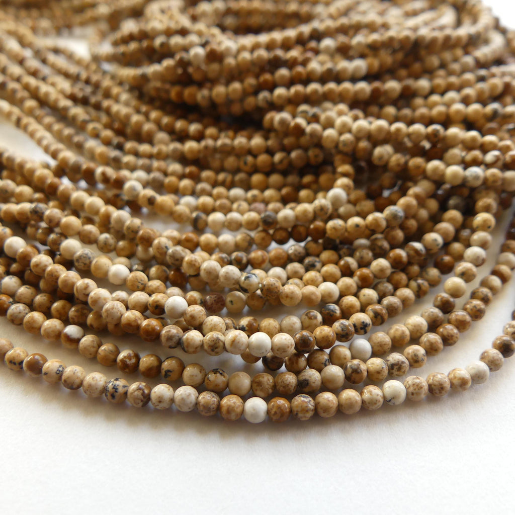 2mm Picture Jasper Smooth Beads Genuine Small Tiny Picture Jasper Beads 15" Gemstone Beads for Jewelry Making Beading Gift Crafter