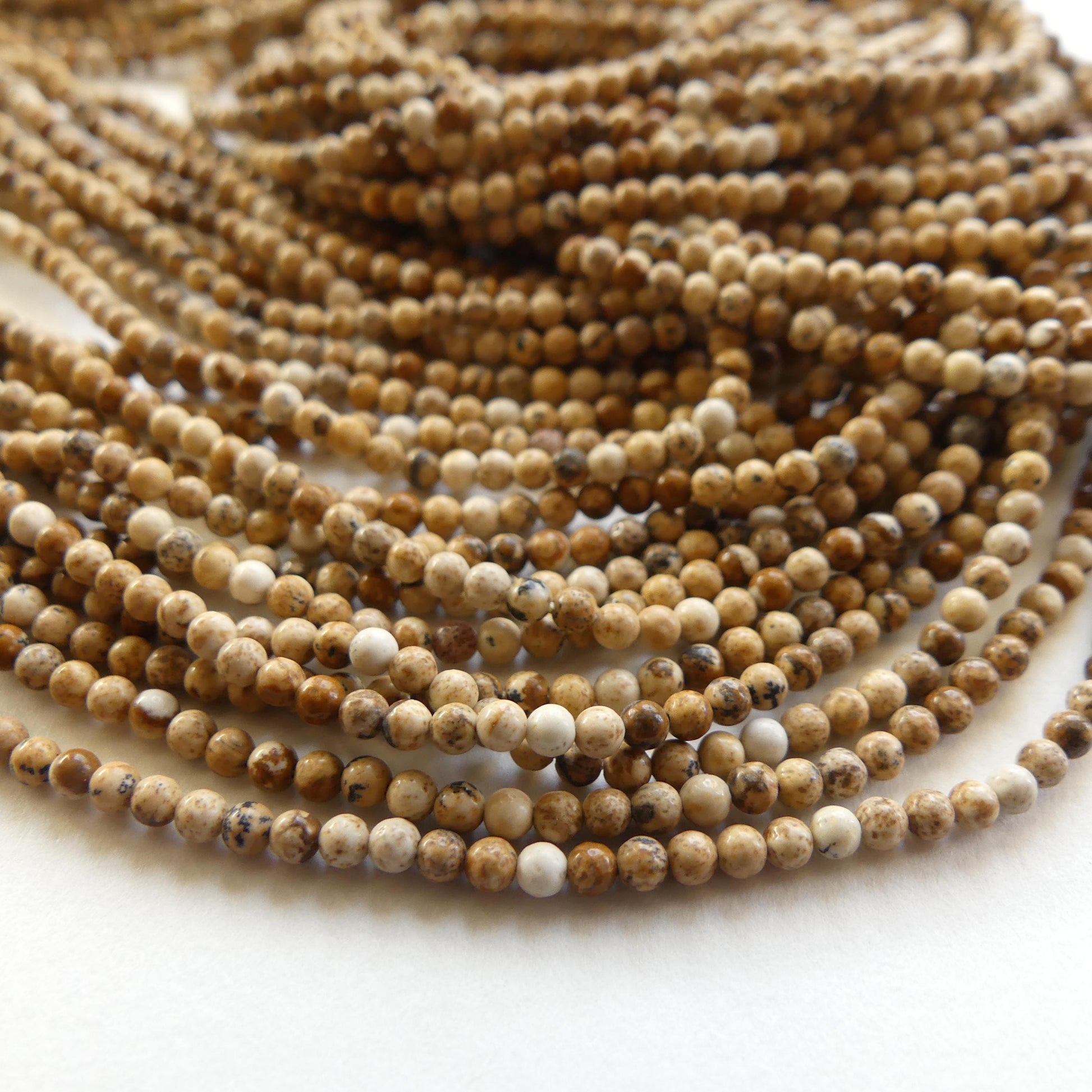 2mm Picture Jasper Smooth Beads Genuine Small Tiny Picture Jasper Beads 15" Gemstone Beads for Jewelry Making Beading Gift Crafter