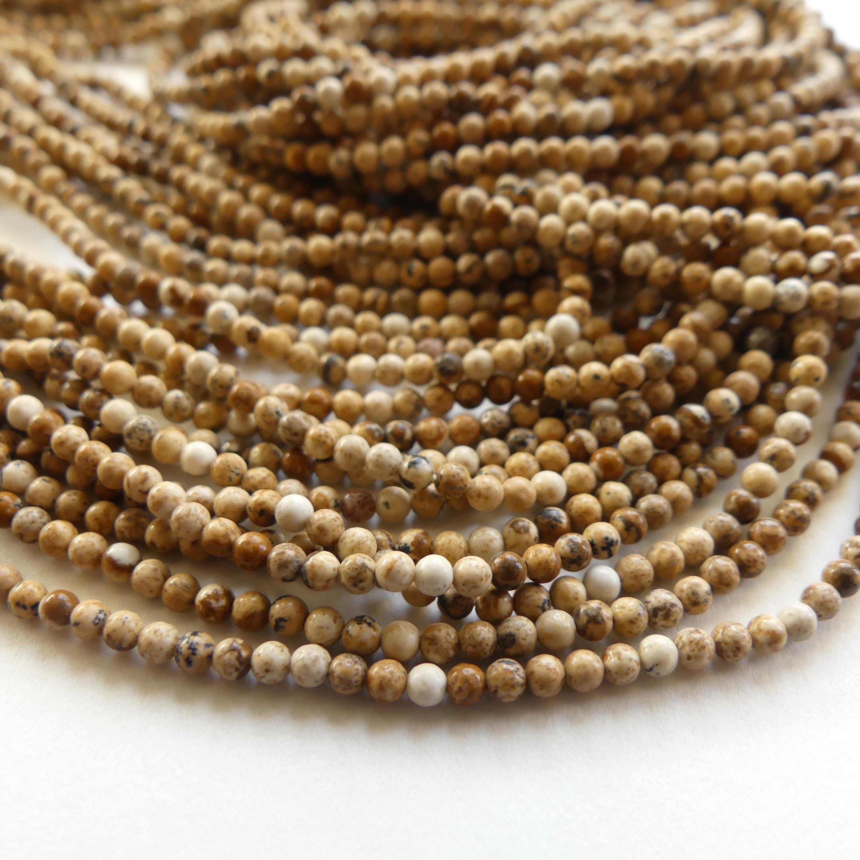 2mm Picture Jasper Smooth Beads Genuine Small Tiny Picture Jasper Beads 15" Gemstone Beads for Jewelry Making Beading Gift Crafter