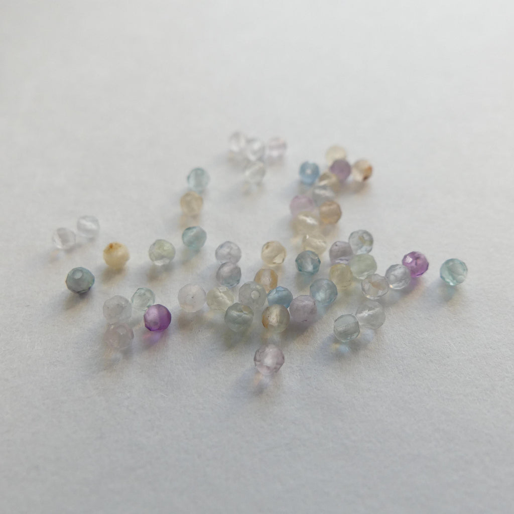 2mm Multi Fluorite Micro Faceted Beads 15" Multi Color Genuine Gemstone Tiny Small Beads for Jewelry Making Beading Craft Gift