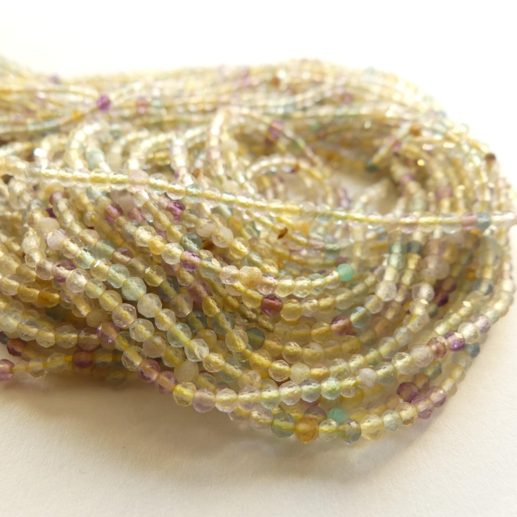 2mm Multi Fluorite Micro Faceted Beads 15" Multi Color Genuine Gemstone Tiny Small Beads for Jewelry Making Beading Craft Gift