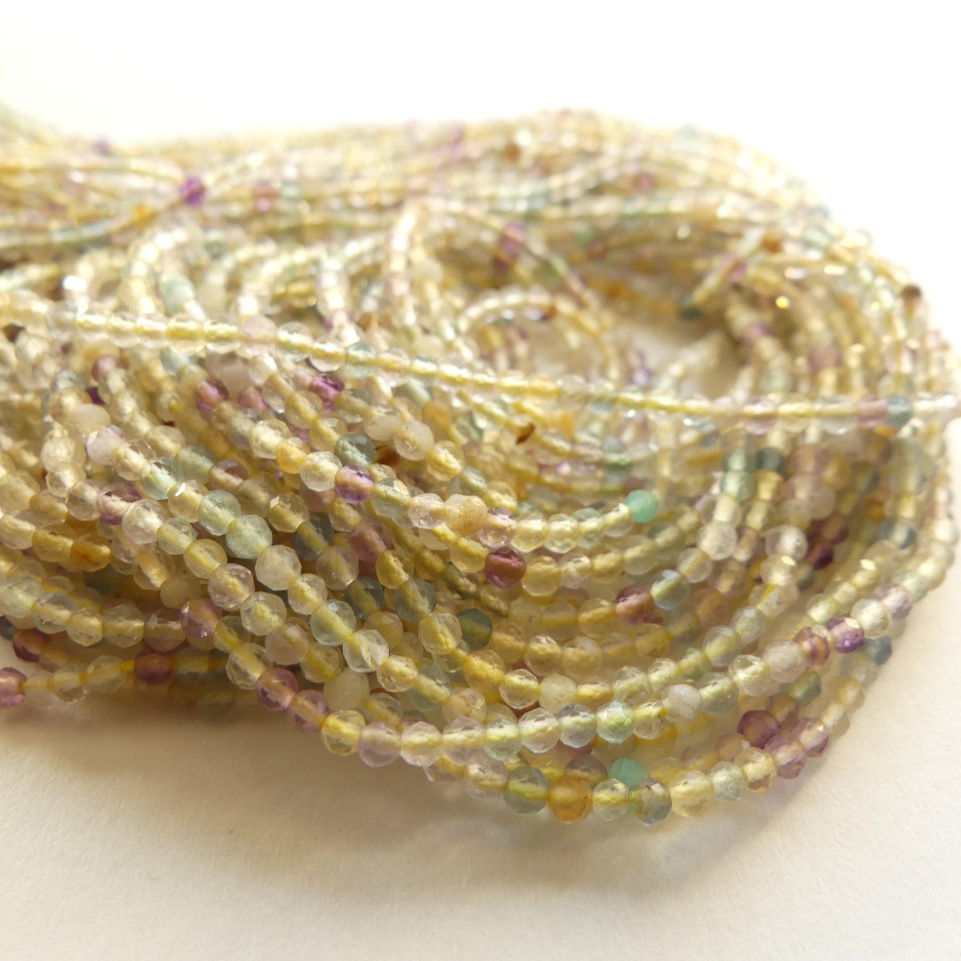2mm Multi Fluorite Micro Faceted Beads 15" Multi Color Genuine Gemstone Tiny Small Beads for Jewelry Making Beading Craft Gift