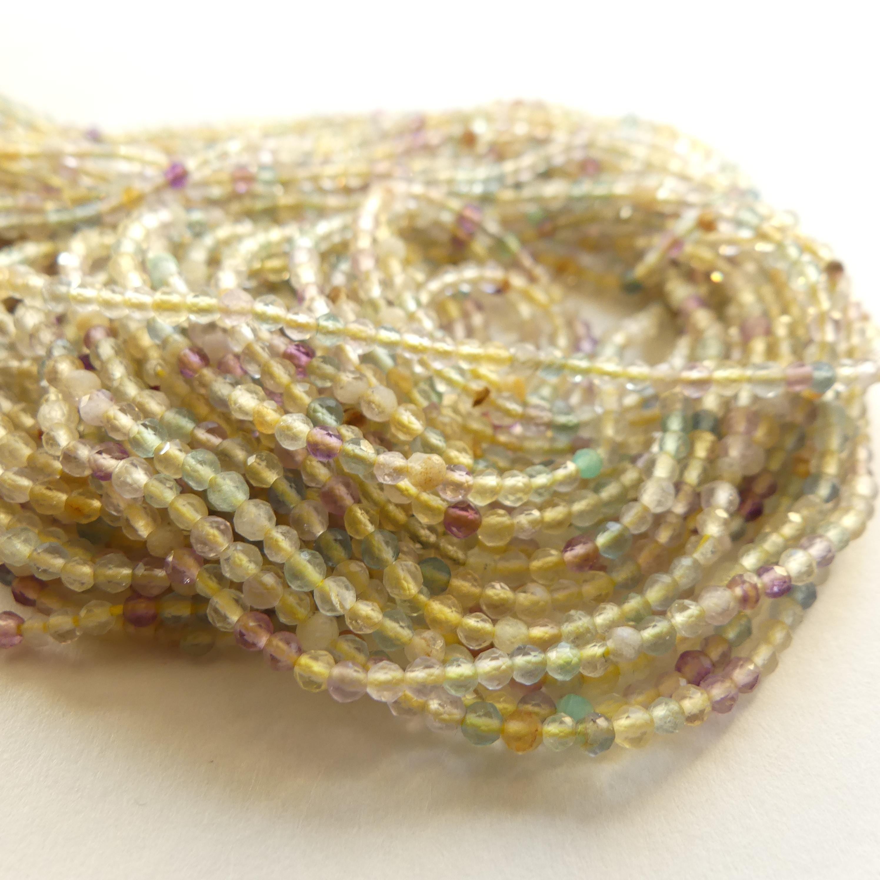 2mm Multi Fluorite Micro Faceted Beads 15" Multi Color Genuine Gemstone Tiny Small Beads for Jewelry Making Beading Craft Gift