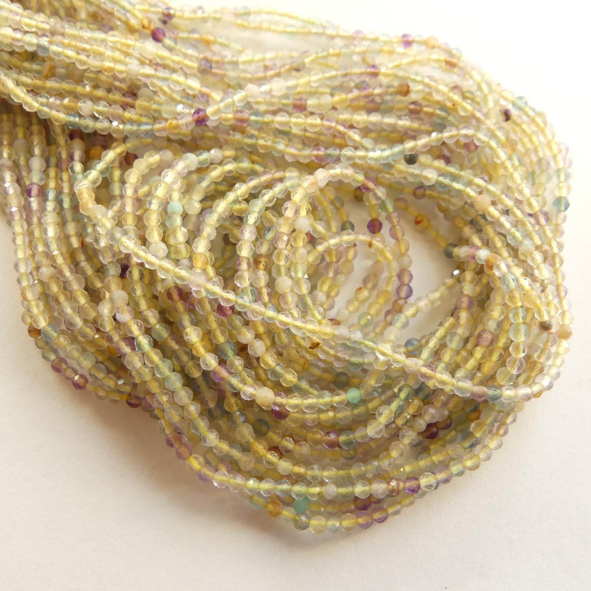 2mm Multi Fluorite Micro Faceted Beads 15" Multi Color Genuine Gemstone Tiny Small Beads for Jewelry Making Beading Craft Gift