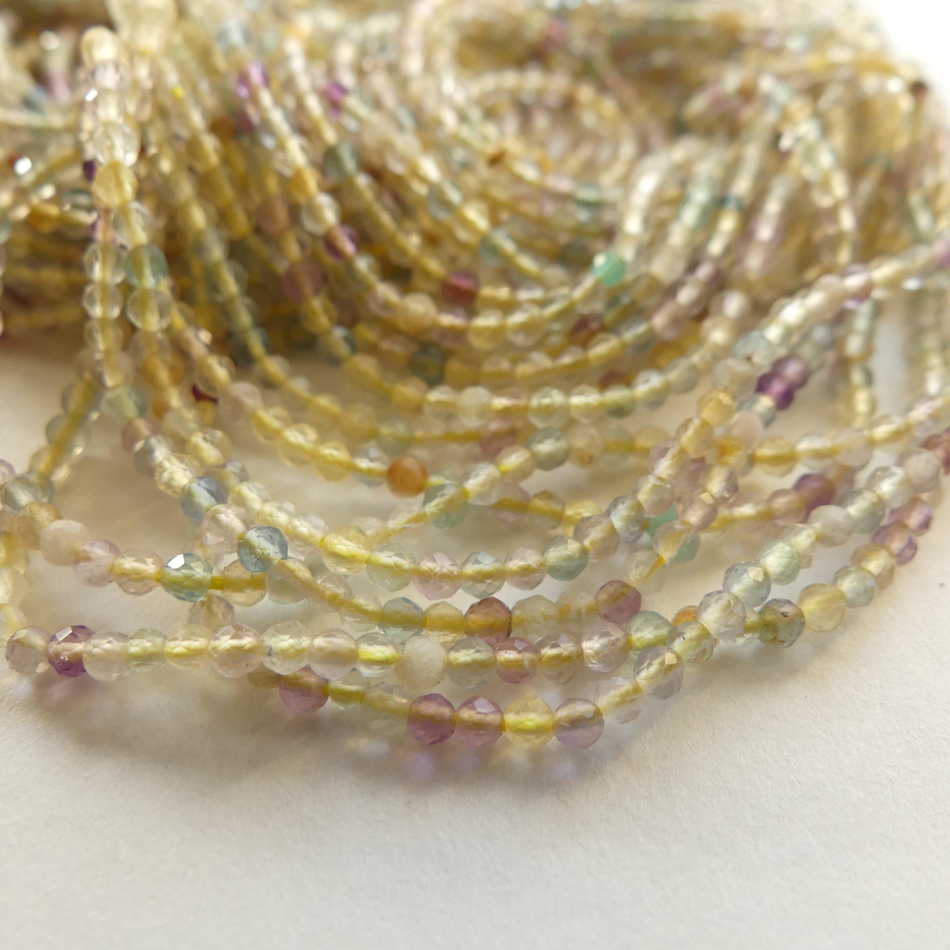 2mm Multi Fluorite Micro Faceted Beads 15" Multi Color Genuine Gemstone Tiny Small Beads for Jewelry Making Beading Craft Gift