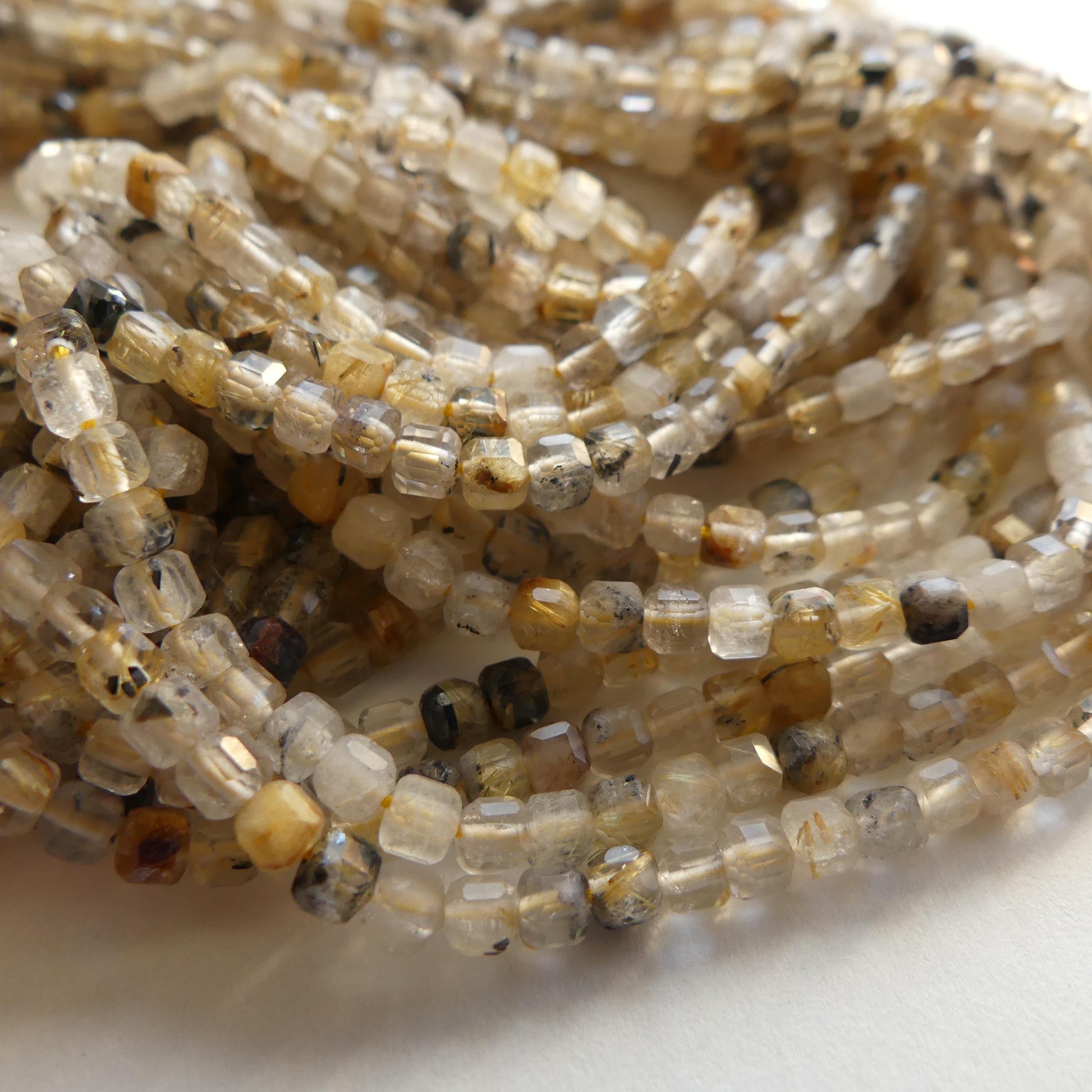 3mm Golden Rutilated Quartz Faceted Cube Beads Genuine Yellow Quartz Beads 15" Gemstone Beads for Jewelry Making