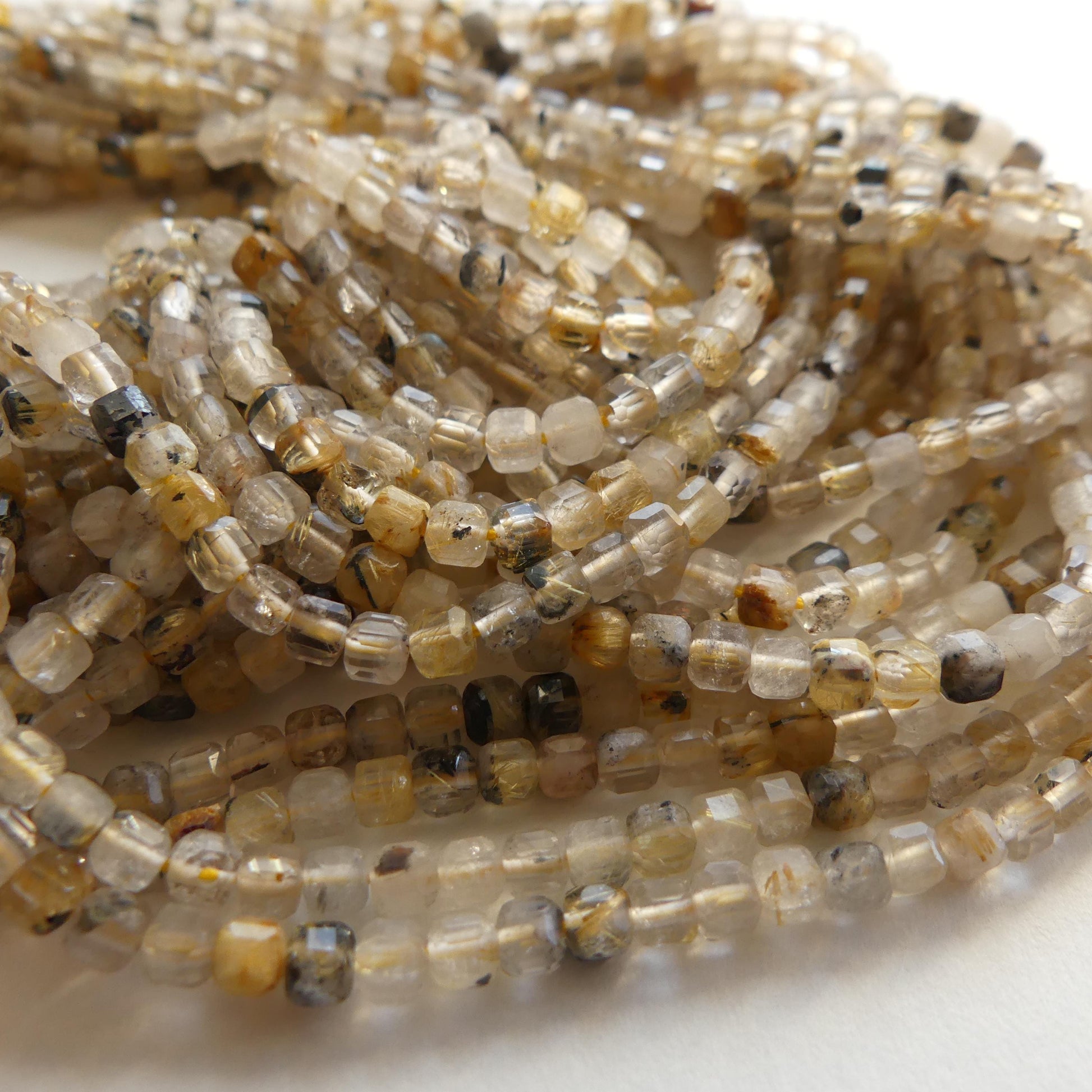 3mm Golden Rutilated Quartz Faceted Cube Beads Genuine Yellow Quartz Beads 15" Gemstone Beads for Jewelry Making